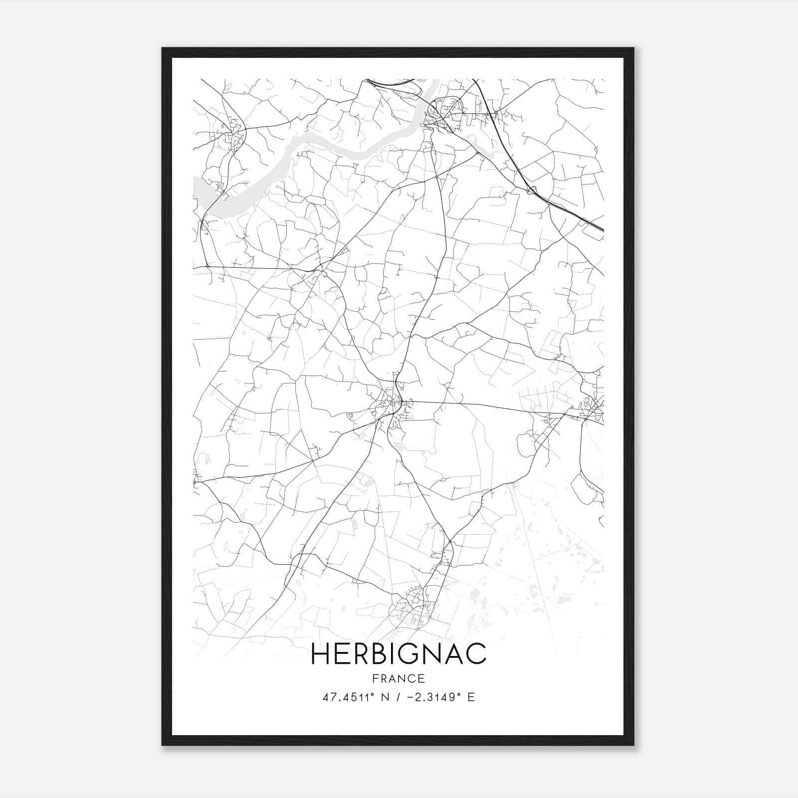 Herbignac France Map Poster, Modern Home Decor Wall Art Print