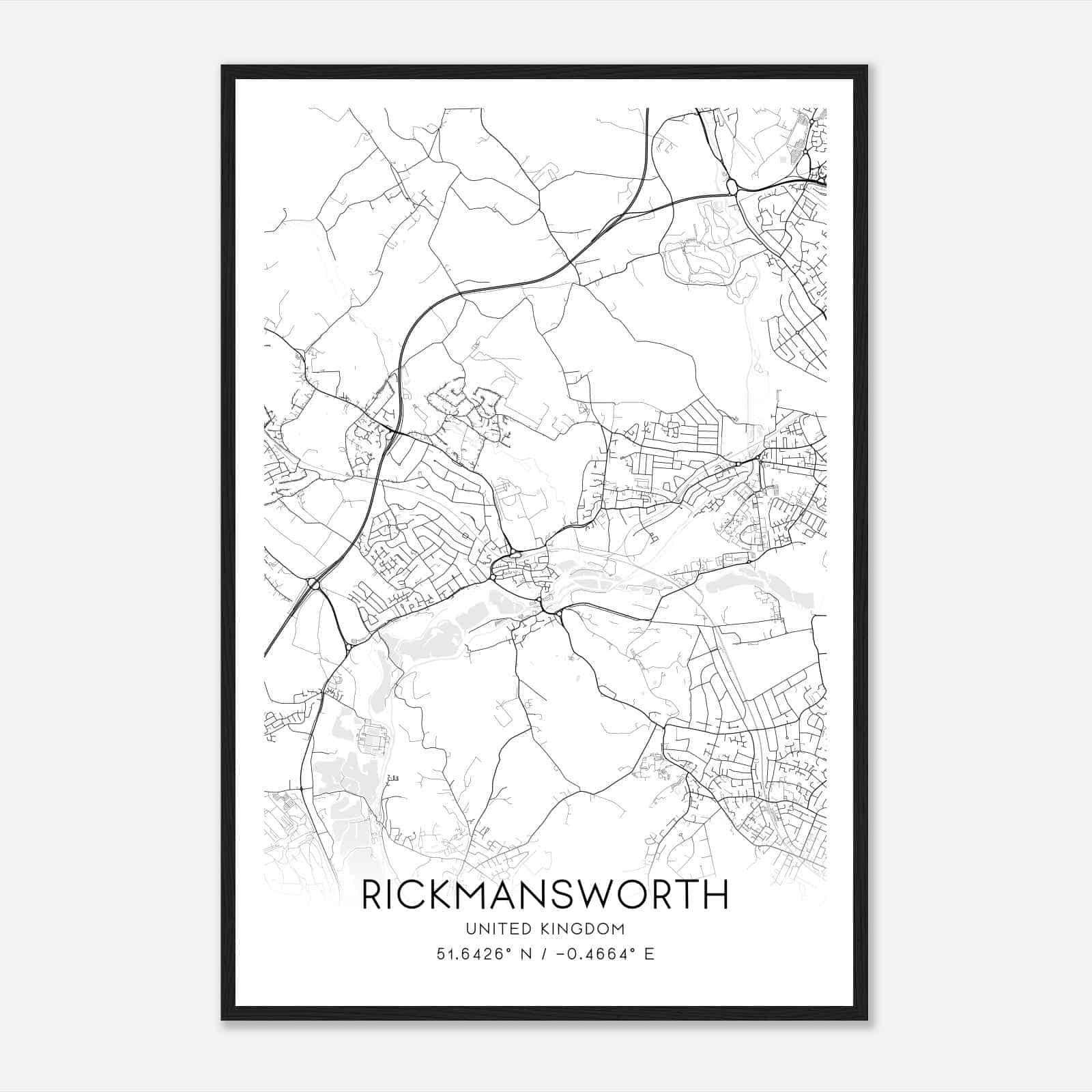 Rickmansworth United Kingdom Map Poster, Modern Home Decor Wall Art Print