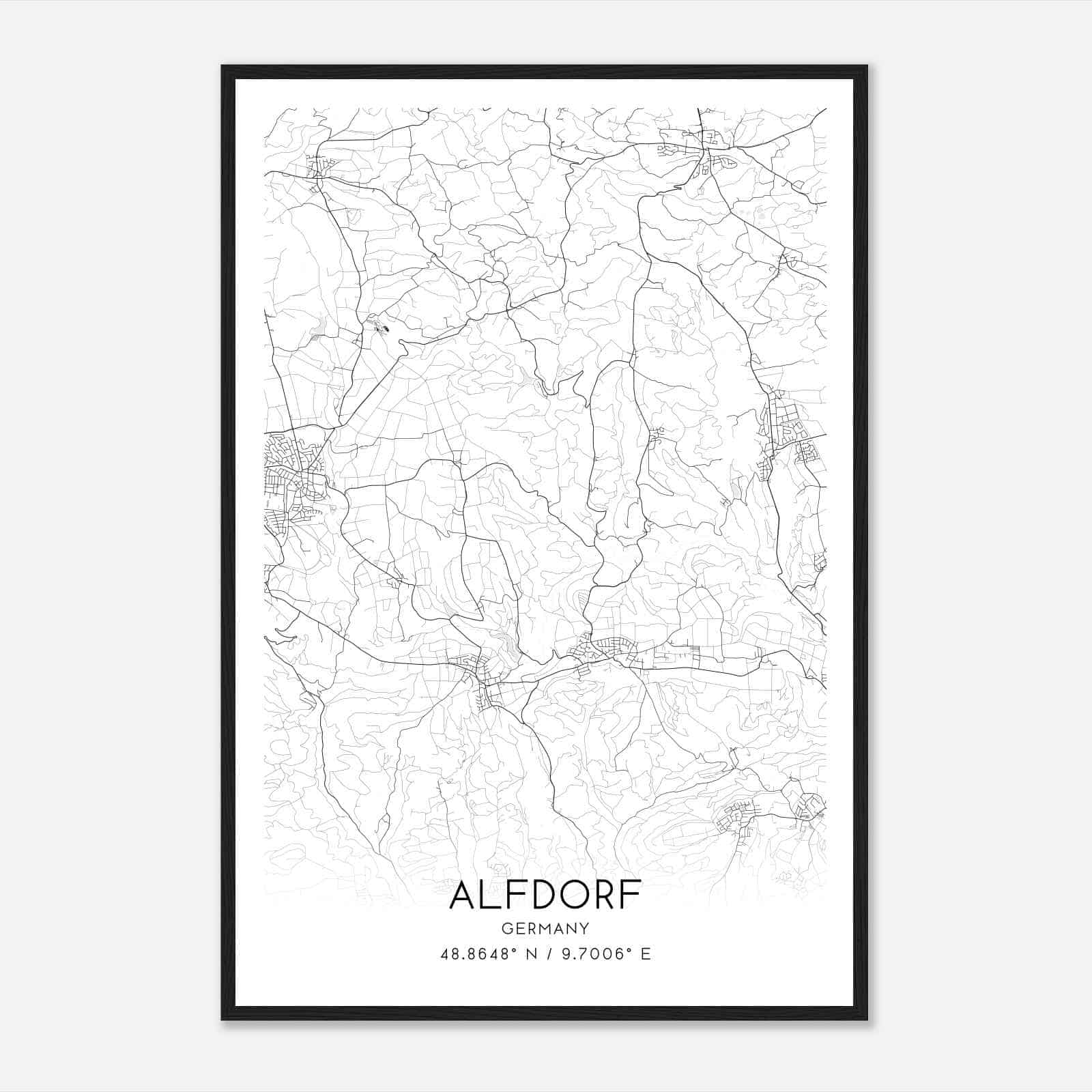 Alfdorf Germany Map Poster, Modern Home Decor Wall Art Print