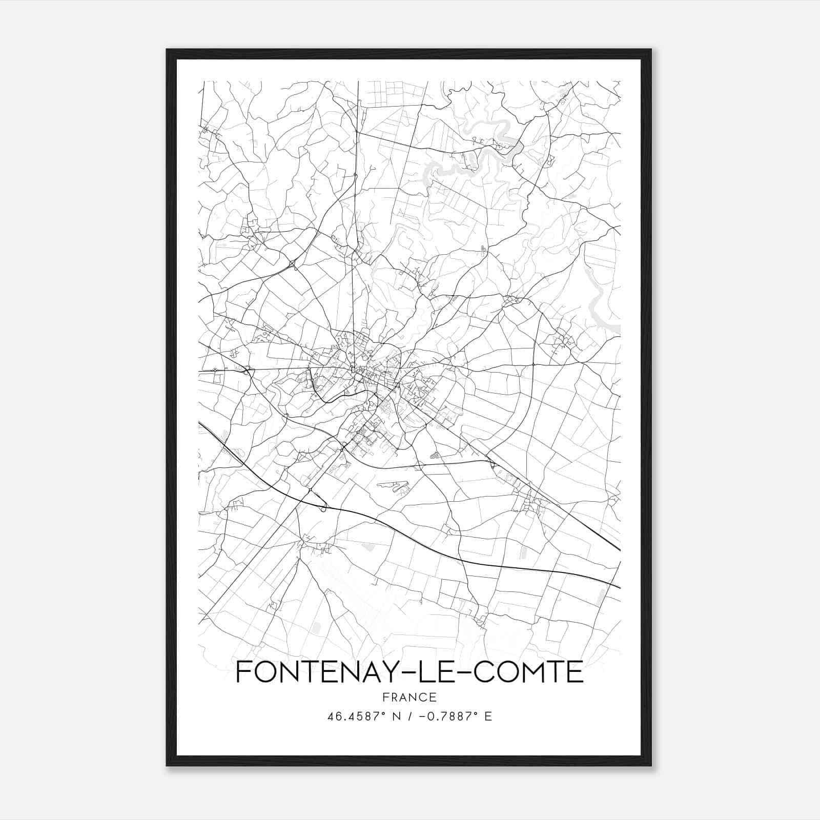 Fontenay-le-Comte France Map Poster, Modern Home Decor Wall Art Print
