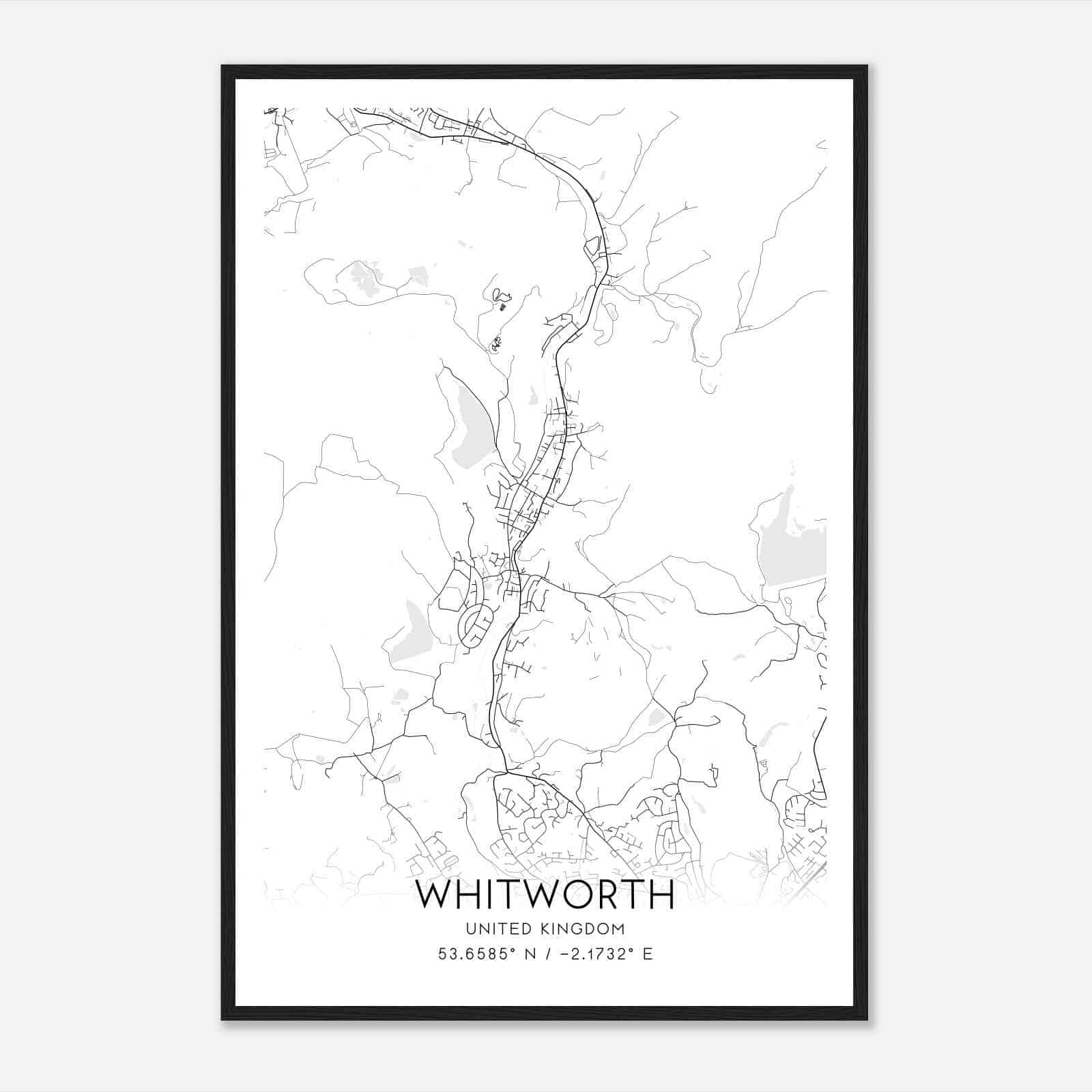 Whitworth United Kingdom Map Poster, Modern Home Decor Wall Art Print