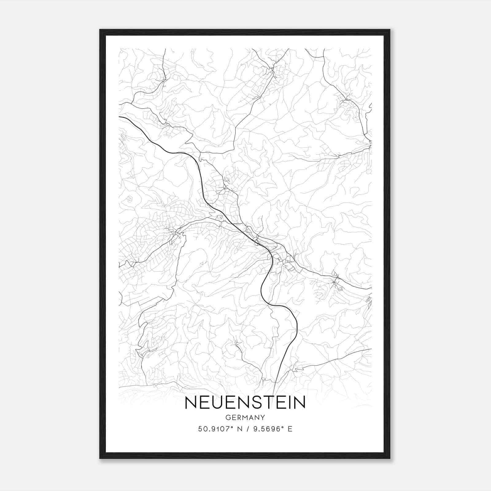 Neuenstein Germany Map Poster, Modern Home Decor Wall Art Print