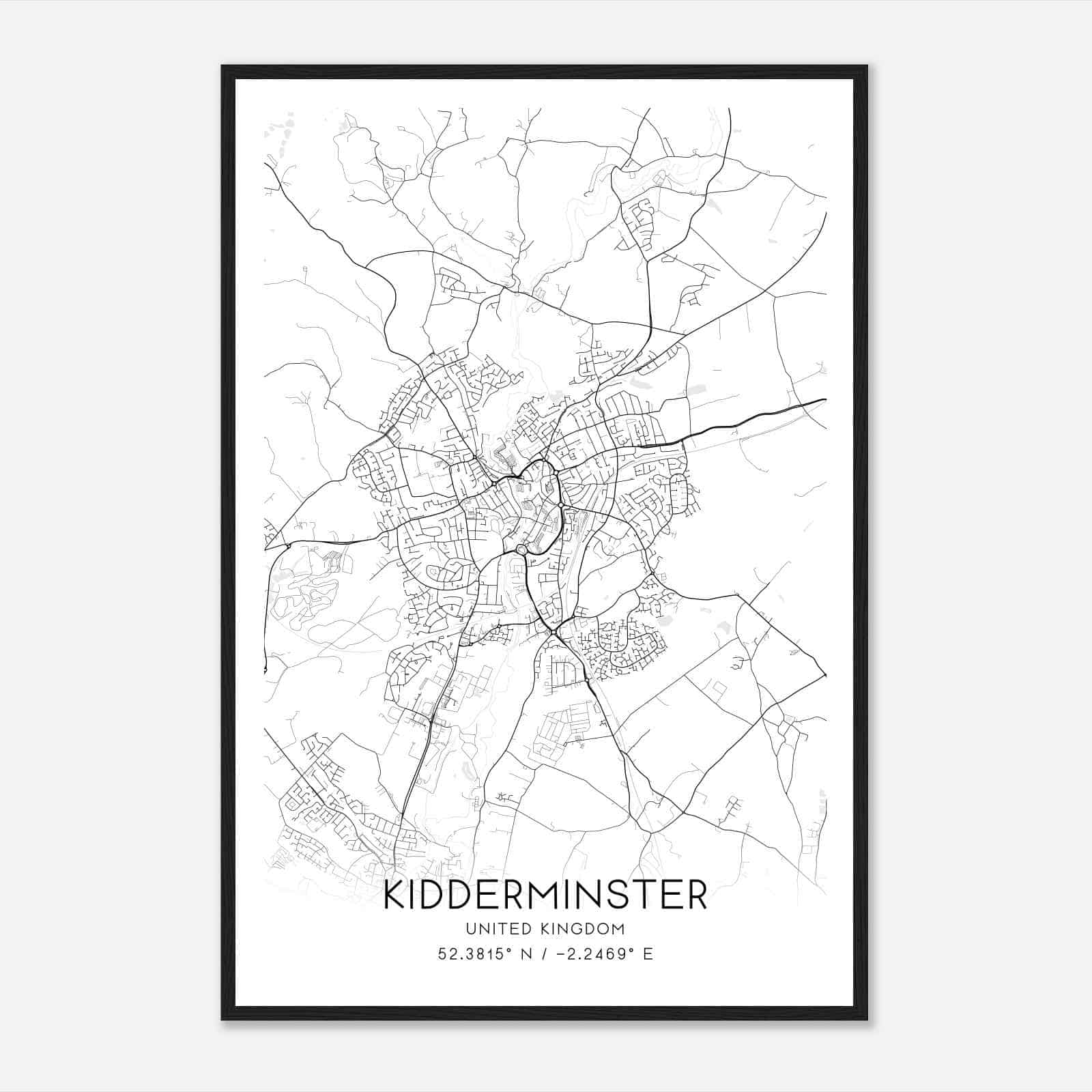 Kidderminster United Kingdom Map Poster, Modern Home Decor Wall Art Print