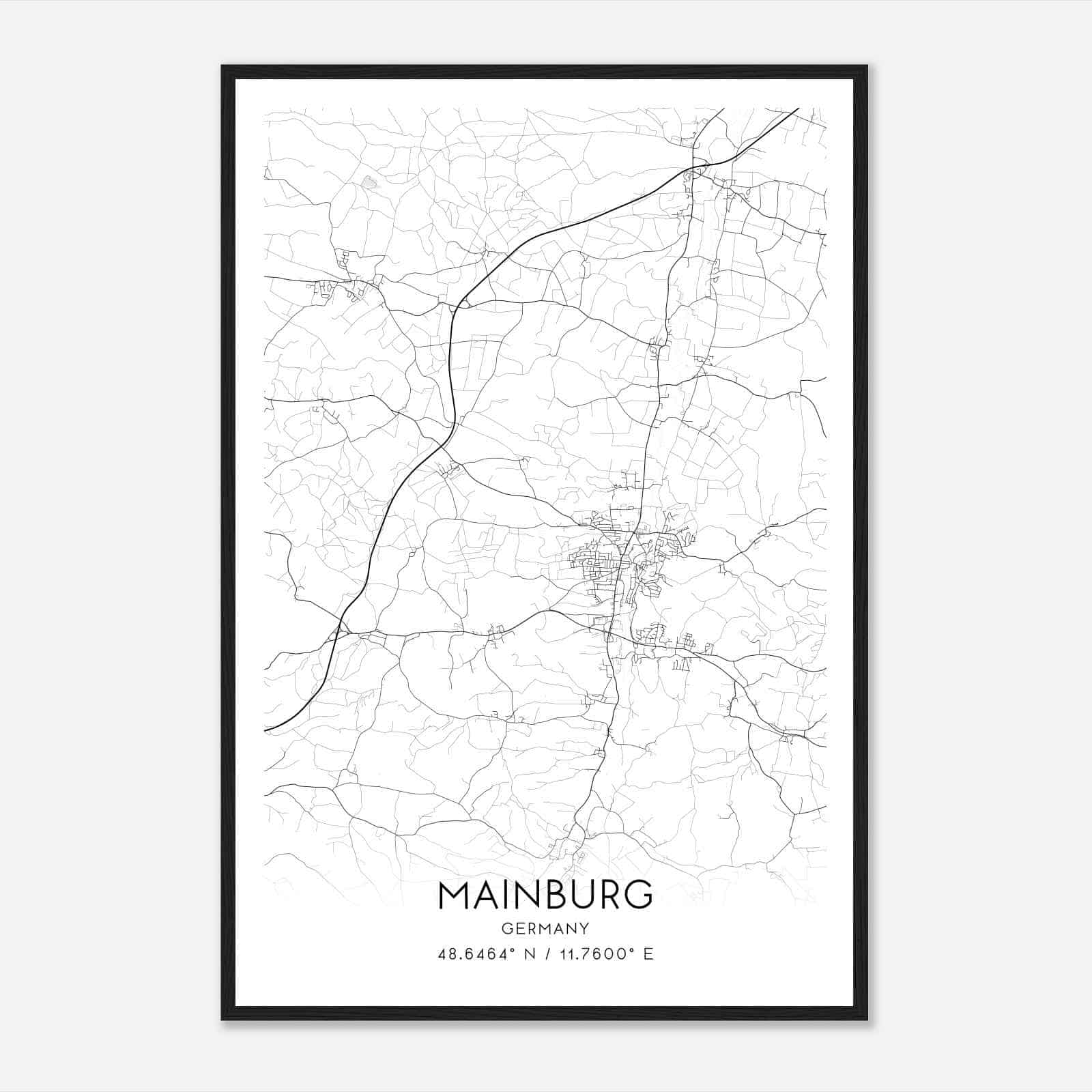 Mainburg Germany Map Poster, Modern Home Decor Wall Art Print