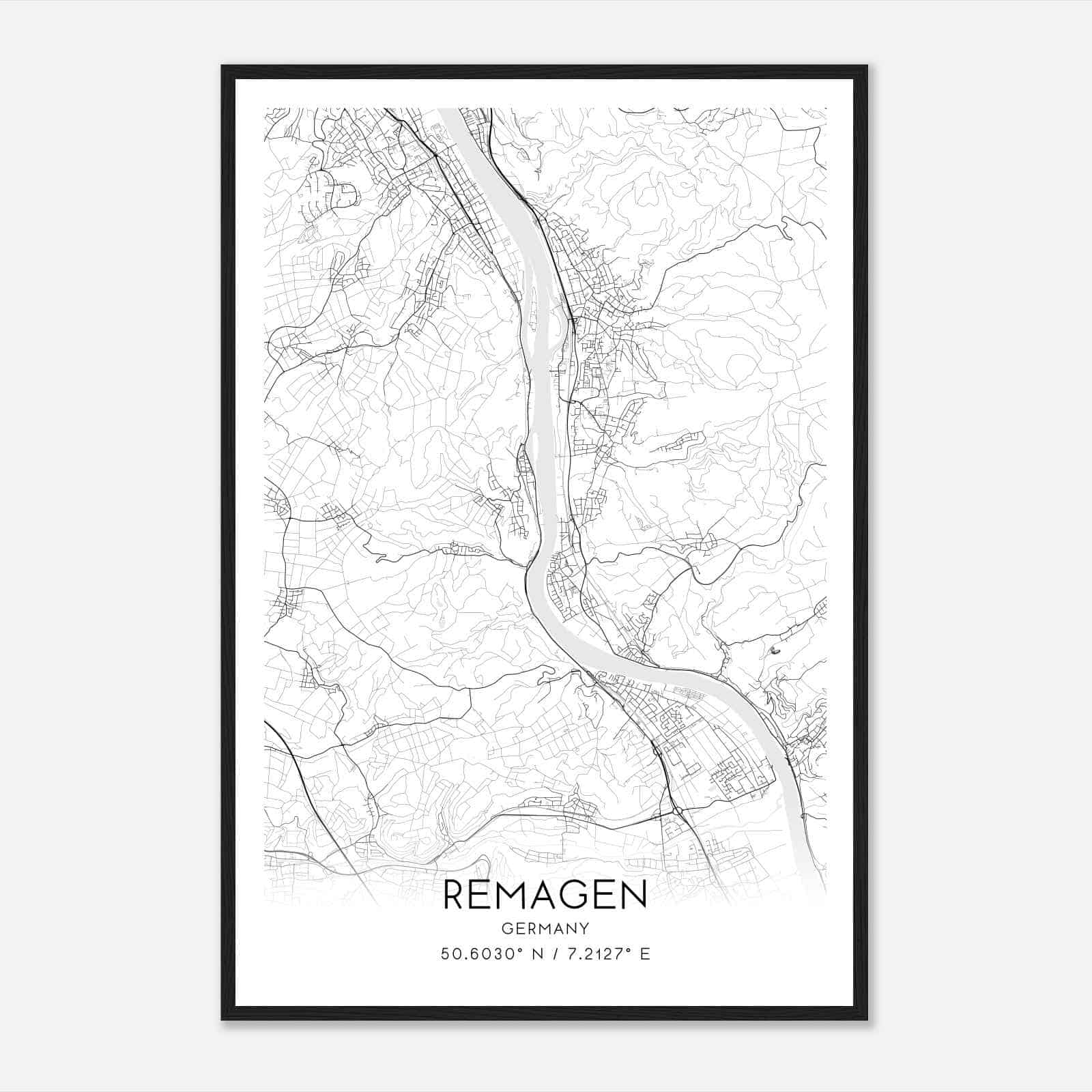 Remagen Germany Map Poster, Modern Home Decor Wall Art Print
