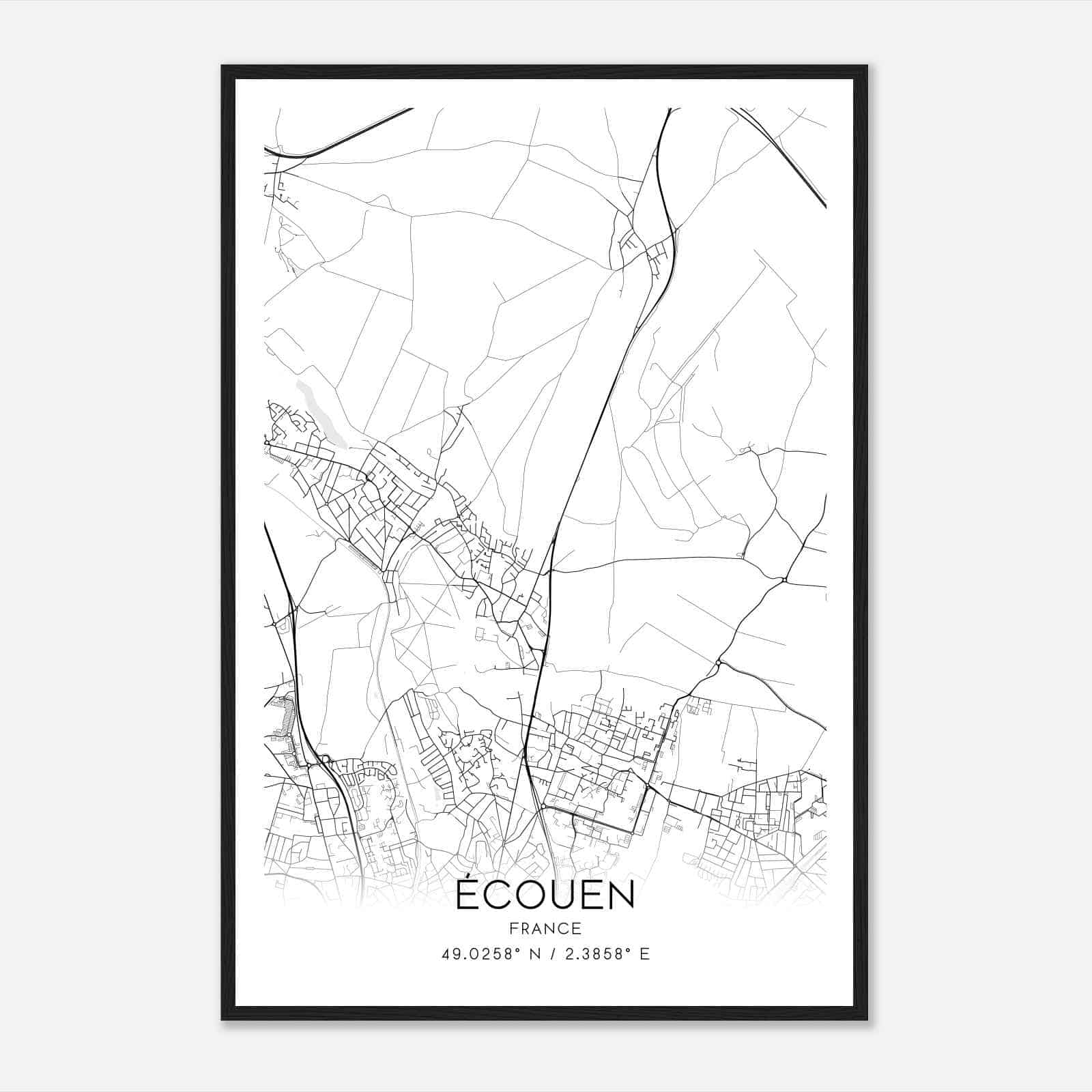 Ecouen France Map Poster, Modern Home Decor Wall Art Print