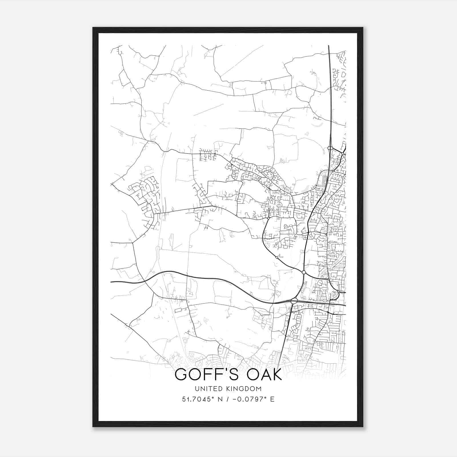 Goffs Oak United Kingdom Map Poster, Modern Home Decor Wall Art Print