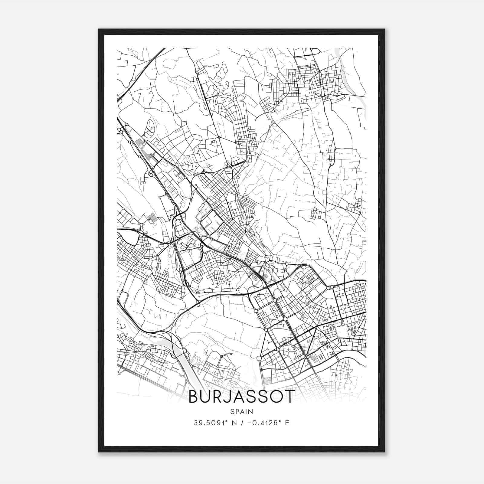 Burjasot Spain Map Poster, Modern Home Decor Wall Art Print