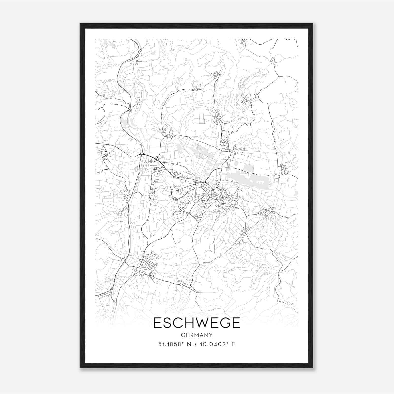 Eschwege Germany Map Poster, Modern Home Decor Wall Art Print
