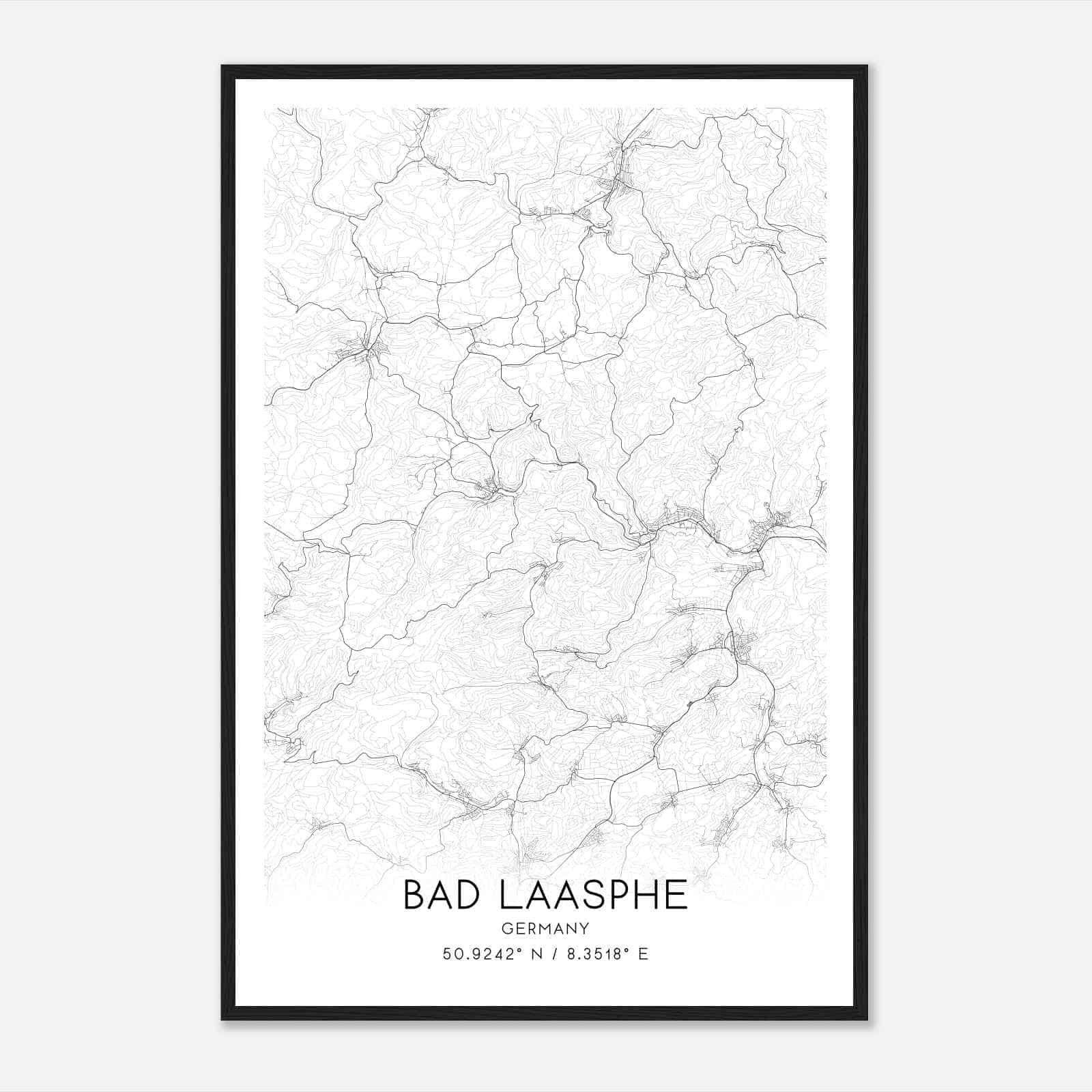 Bad Laasphe Germany Map Poster, Modern Home Decor Wall Art Print