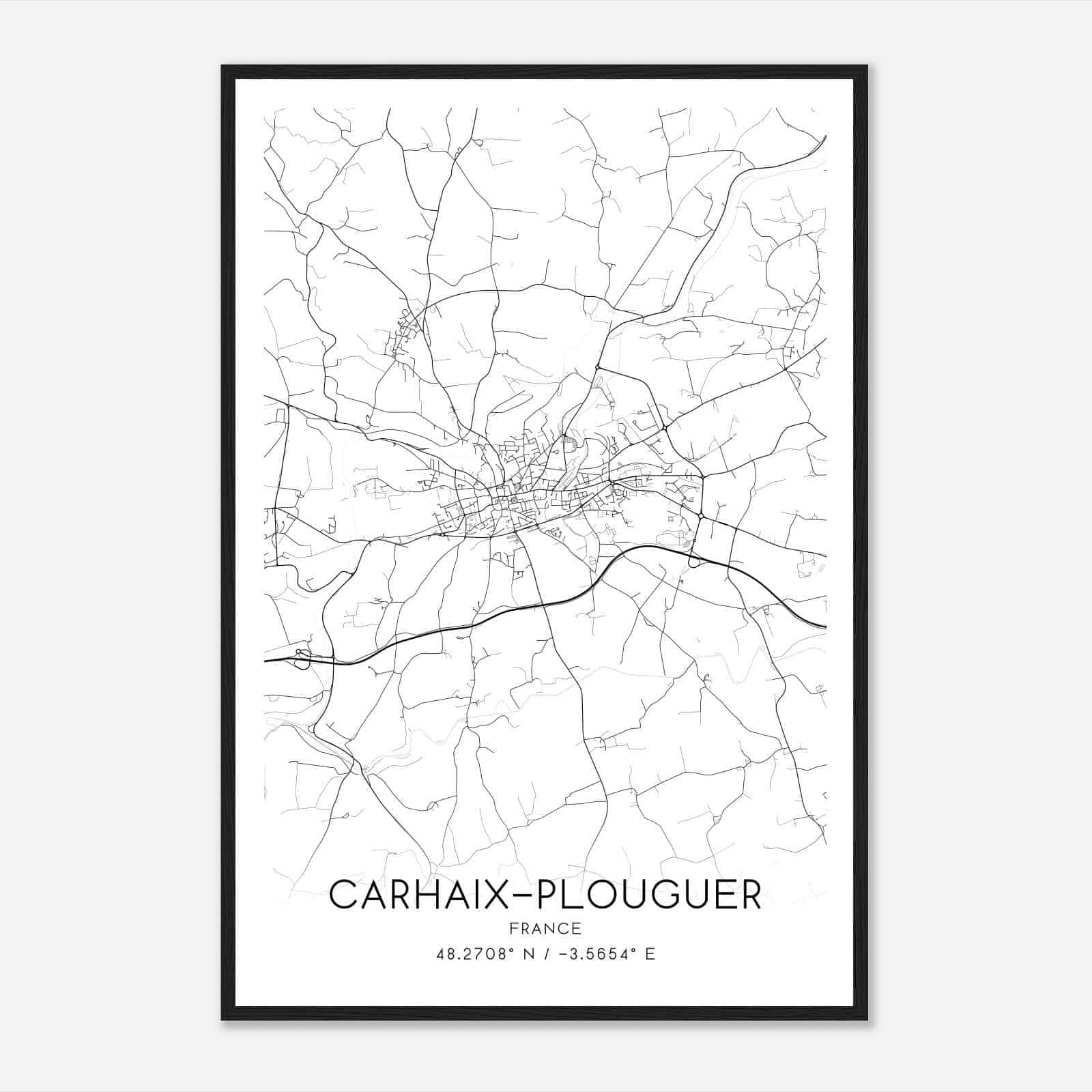 Carhaix-Plouguer France Map Poster, Modern Home Decor Wall Art Print