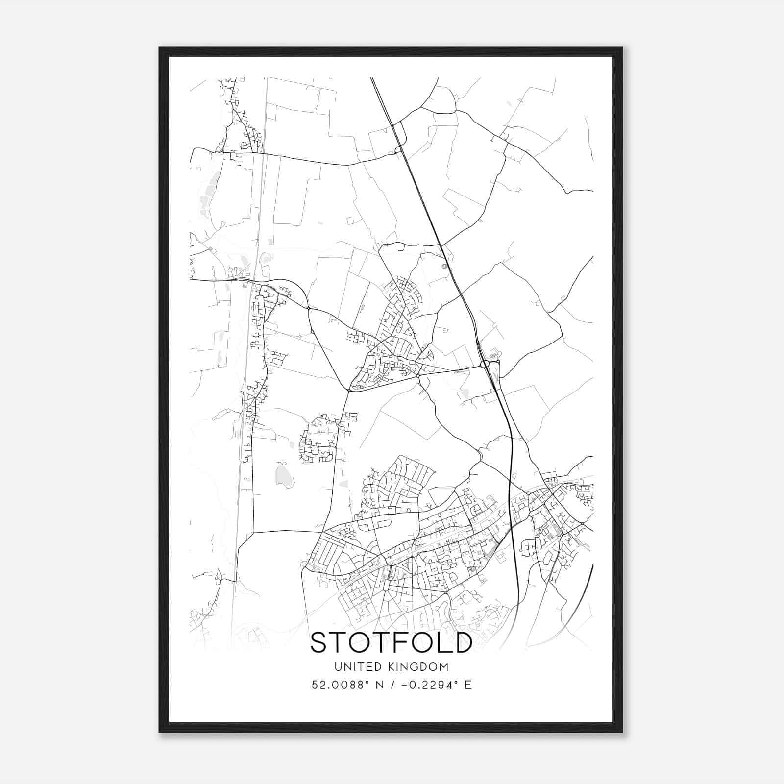 Stotfold United Kingdom Map Poster, Modern Home Decor Wall Art Print