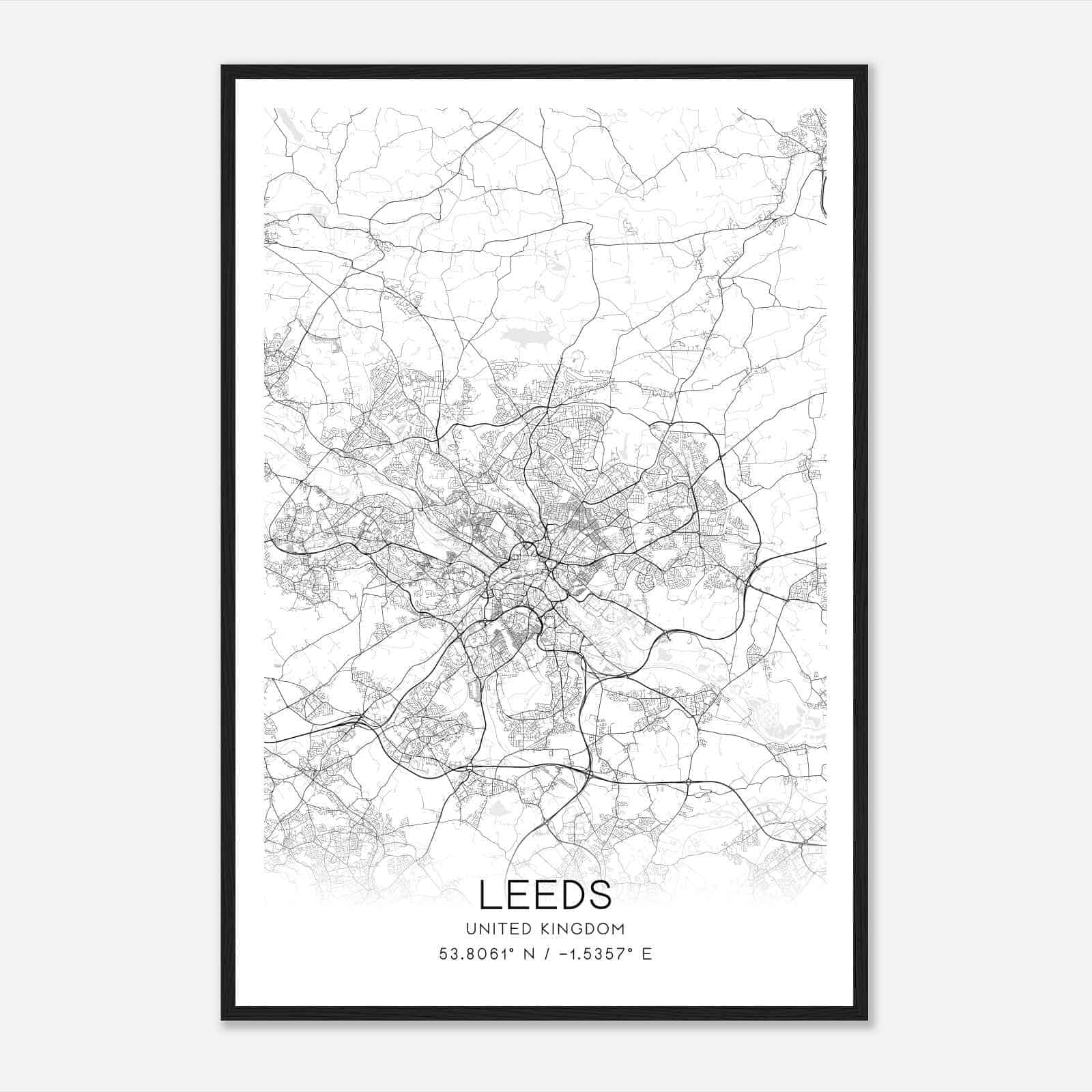 Leeds United Kingdom Map Poster, Modern Home Decor Wall Art Print