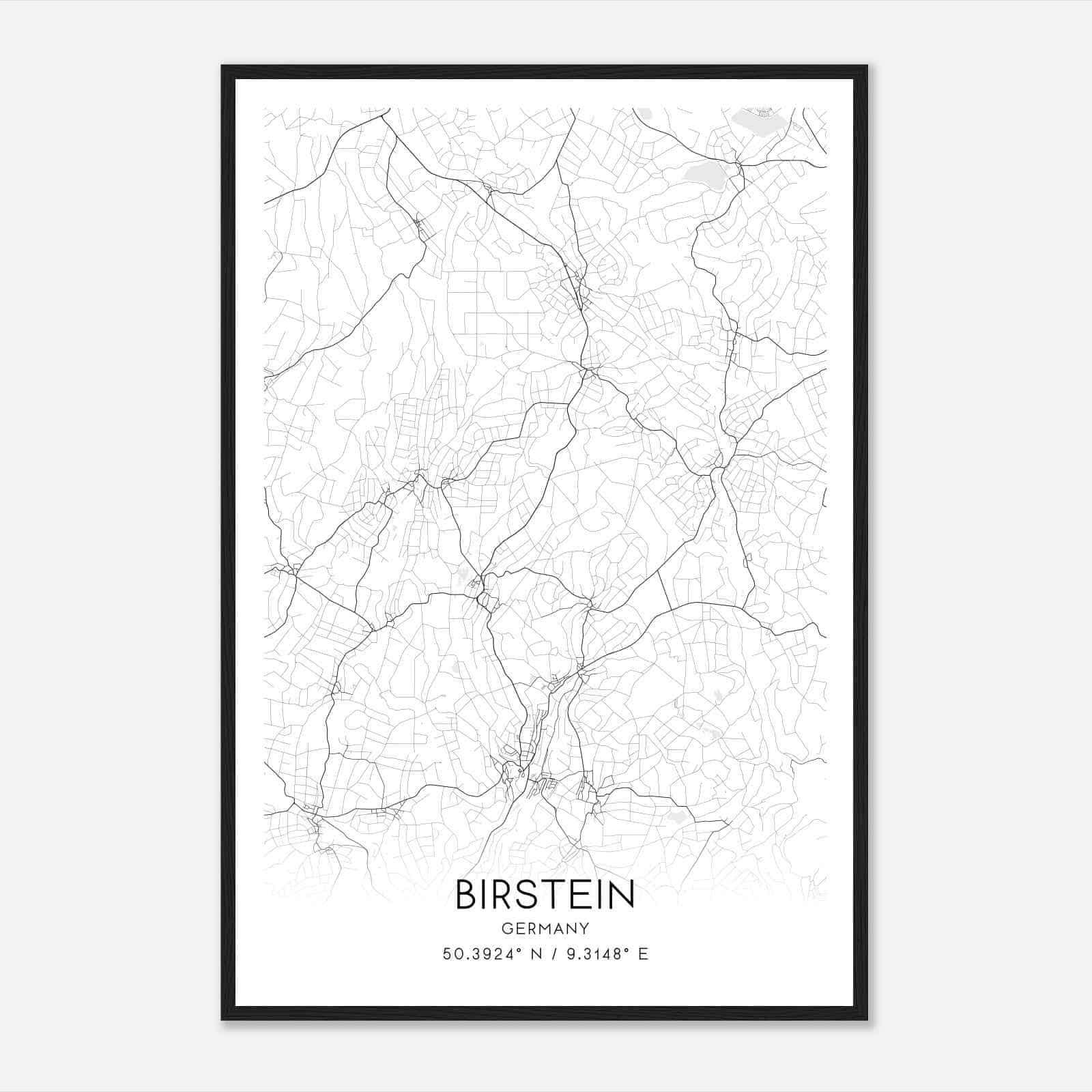 Birstein Germany Map Poster, Modern Home Decor Wall Art Print