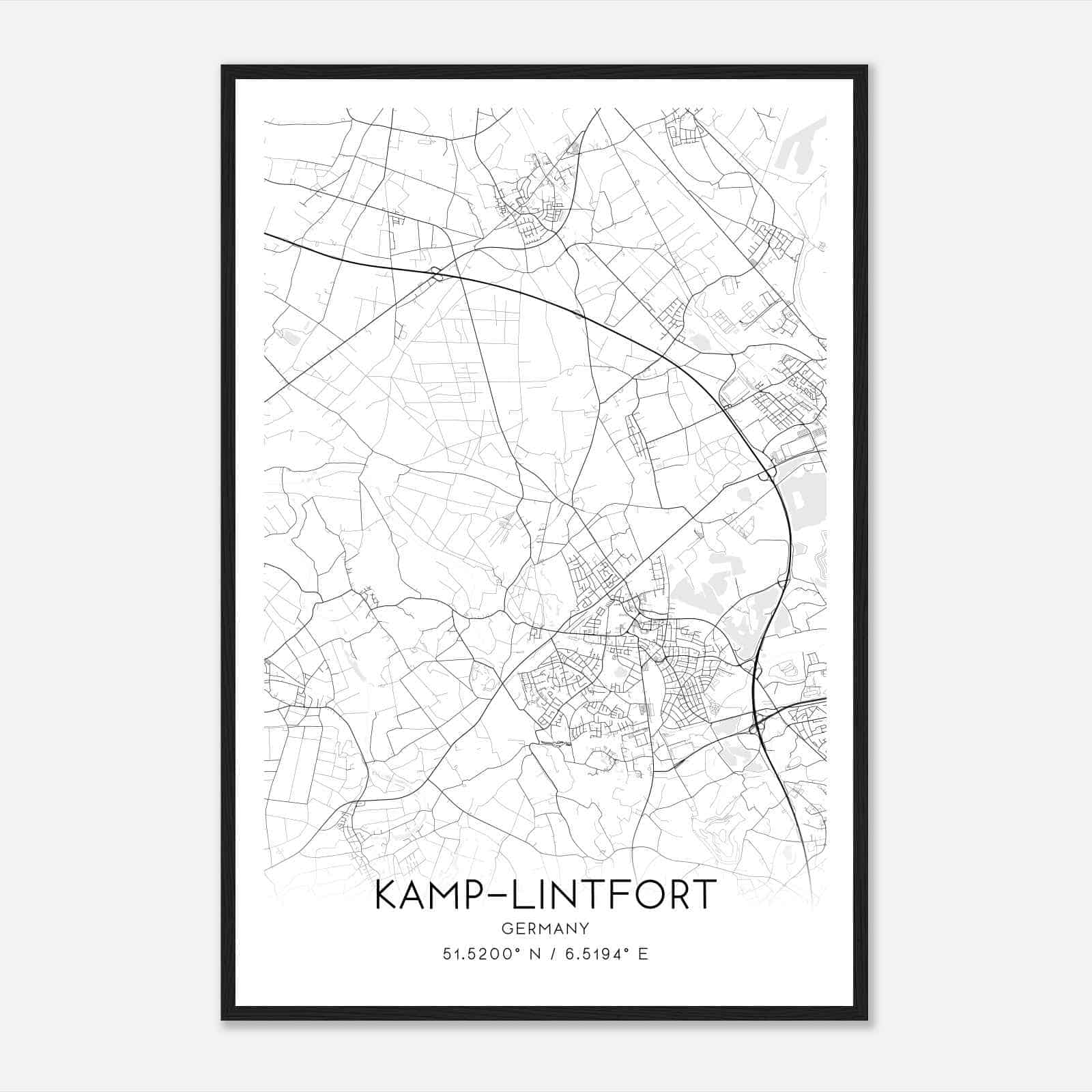 Kamp-Lintfort Germany Map Poster, Modern Home Decor Wall Art Print