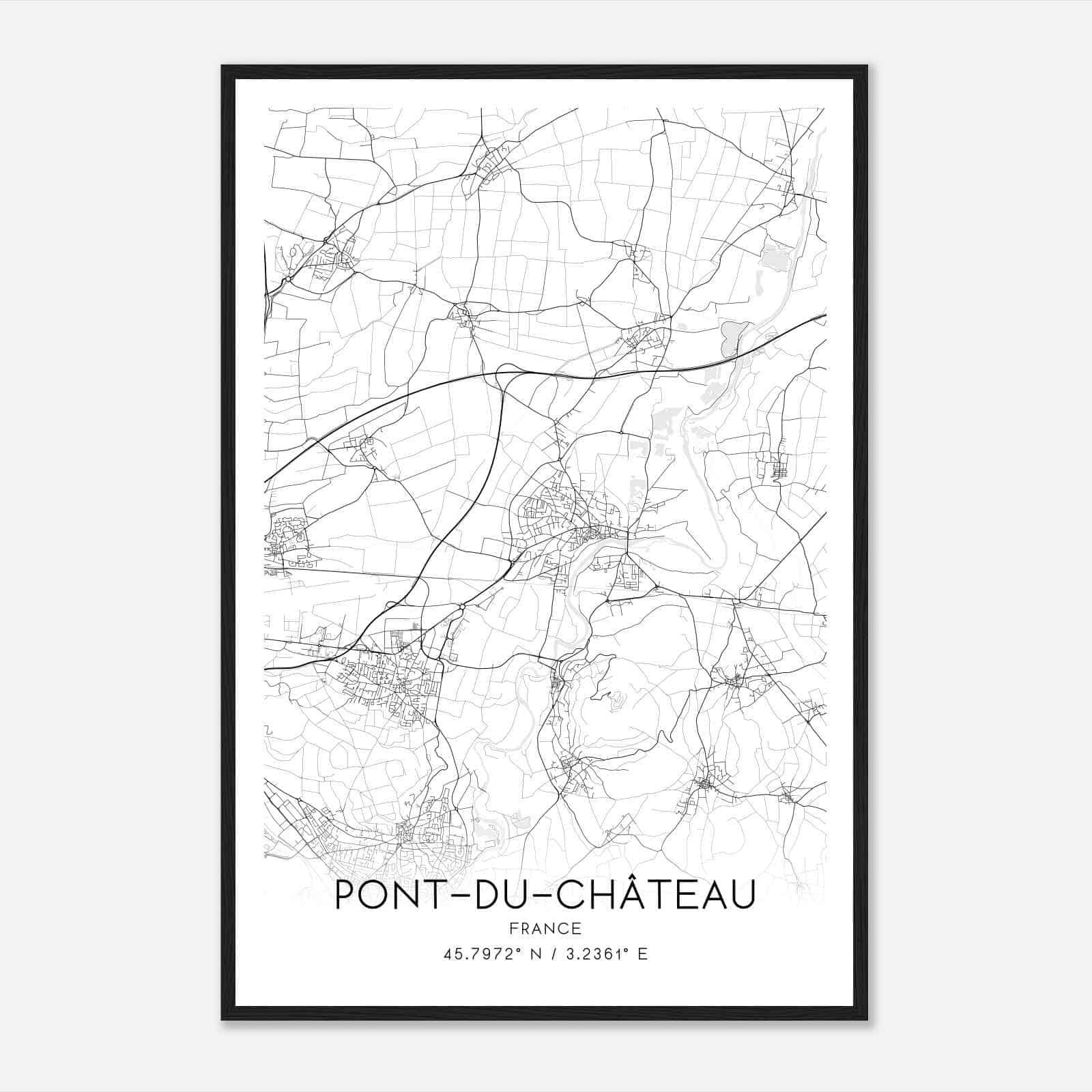 Pont-du-Chateau France Map Poster, Modern Home Decor Wall Art Print