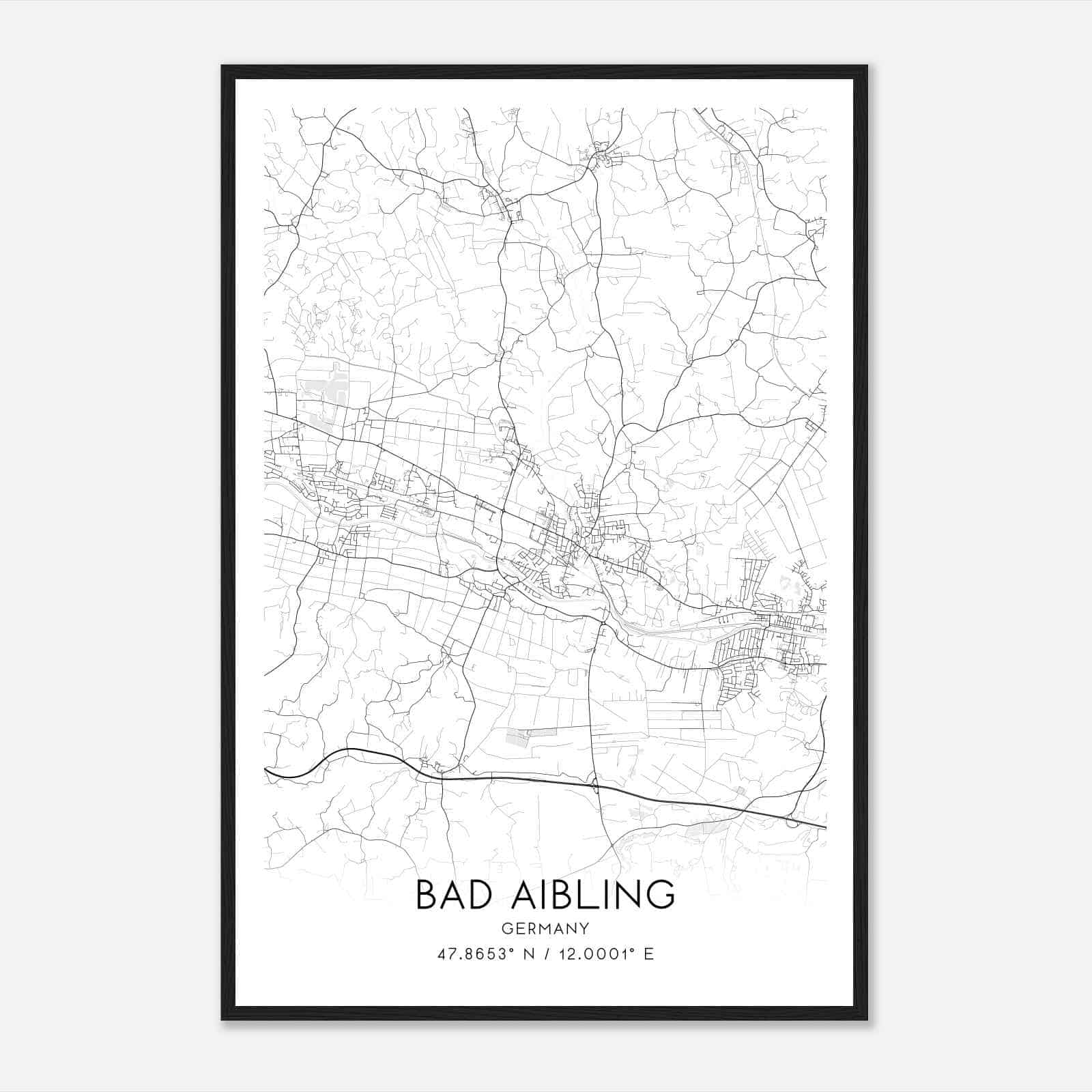 Bad Aibling Germany Map Poster, Modern Home Decor Wall Art Print