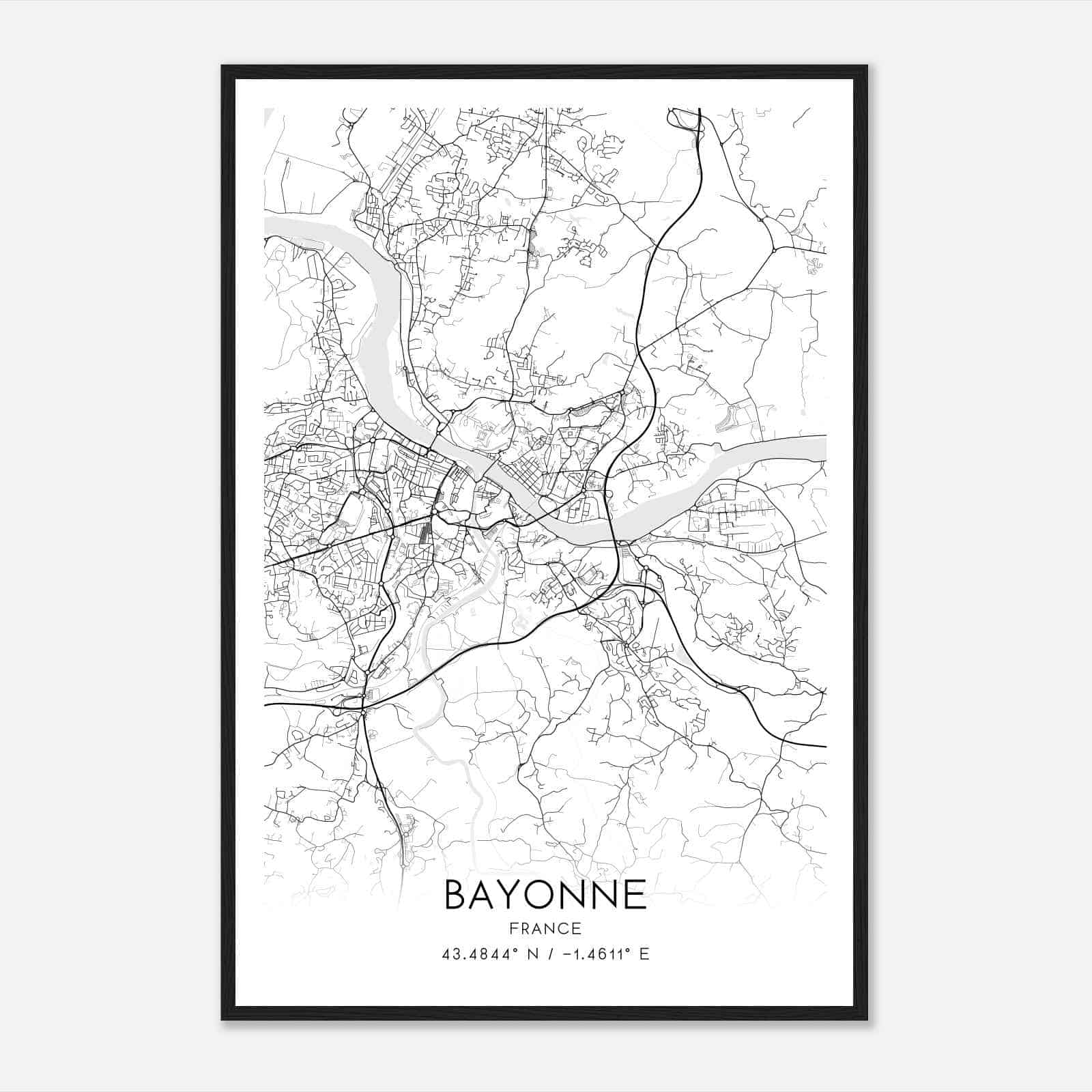 Bayonne France Map Poster, Modern Home Decor Wall Art Print