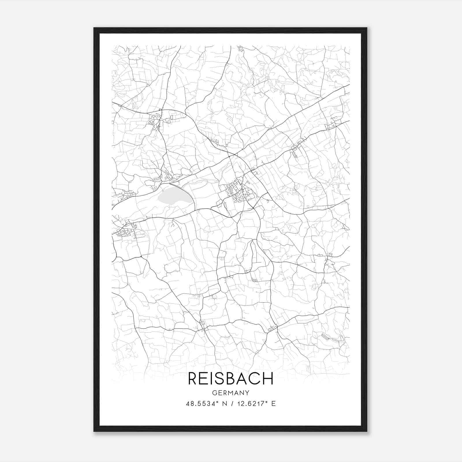 Reisbach Germany Map Poster, Modern Home Decor Wall Art Print