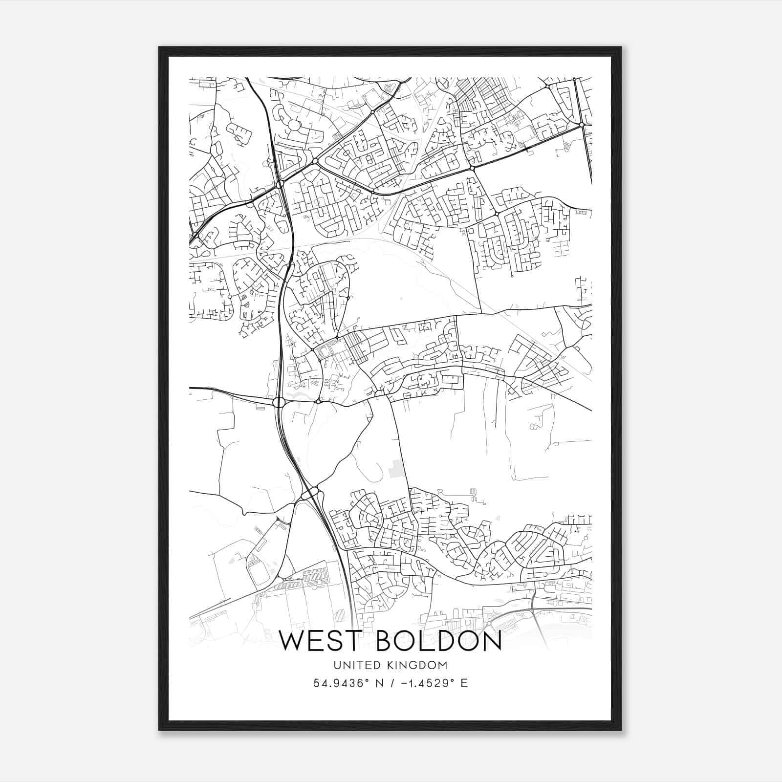 West Boldon United Kingdom Map Poster, Modern Home Decor Wall Art Print