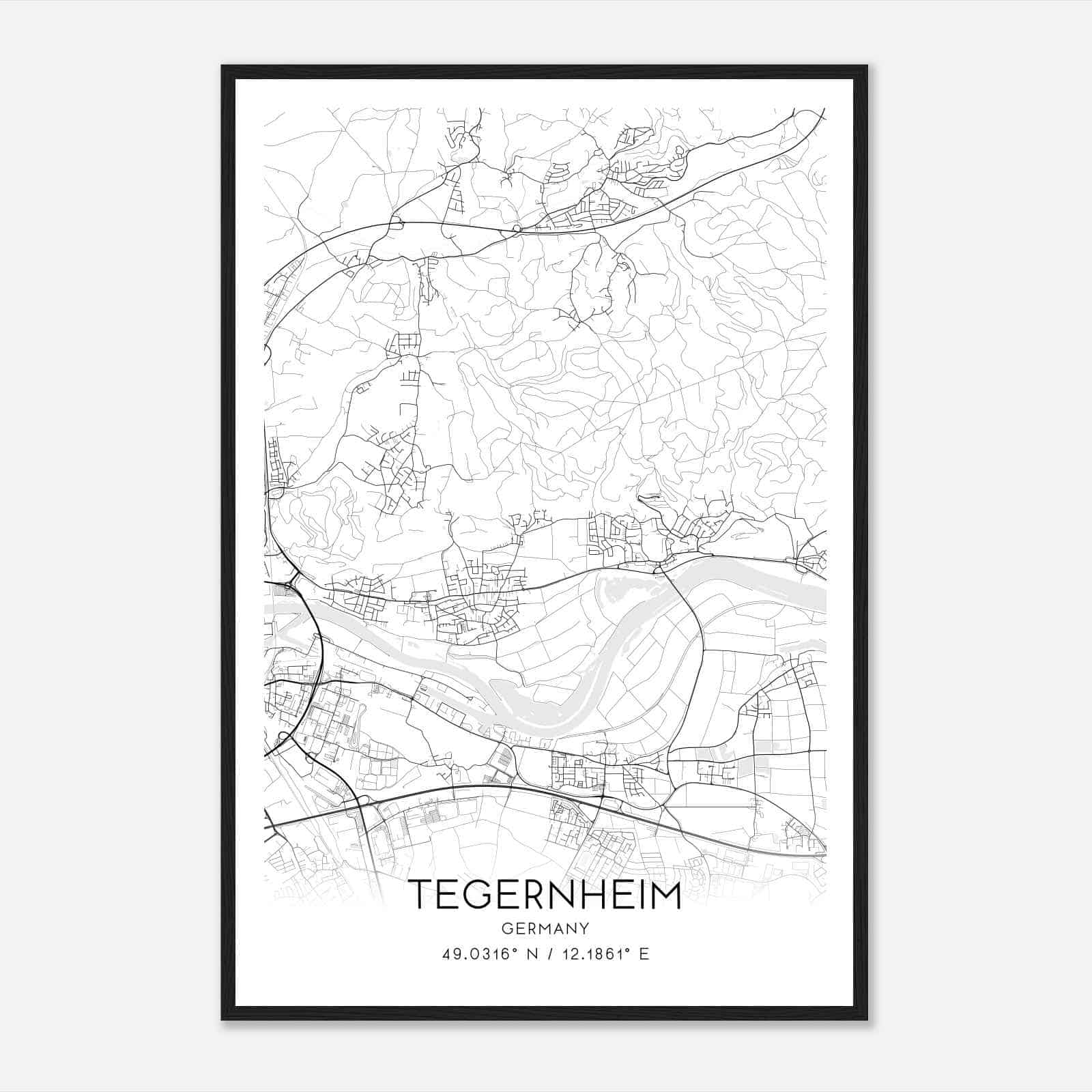 Tegernheim Germany Map Poster, Modern Home Decor Wall Art Print
