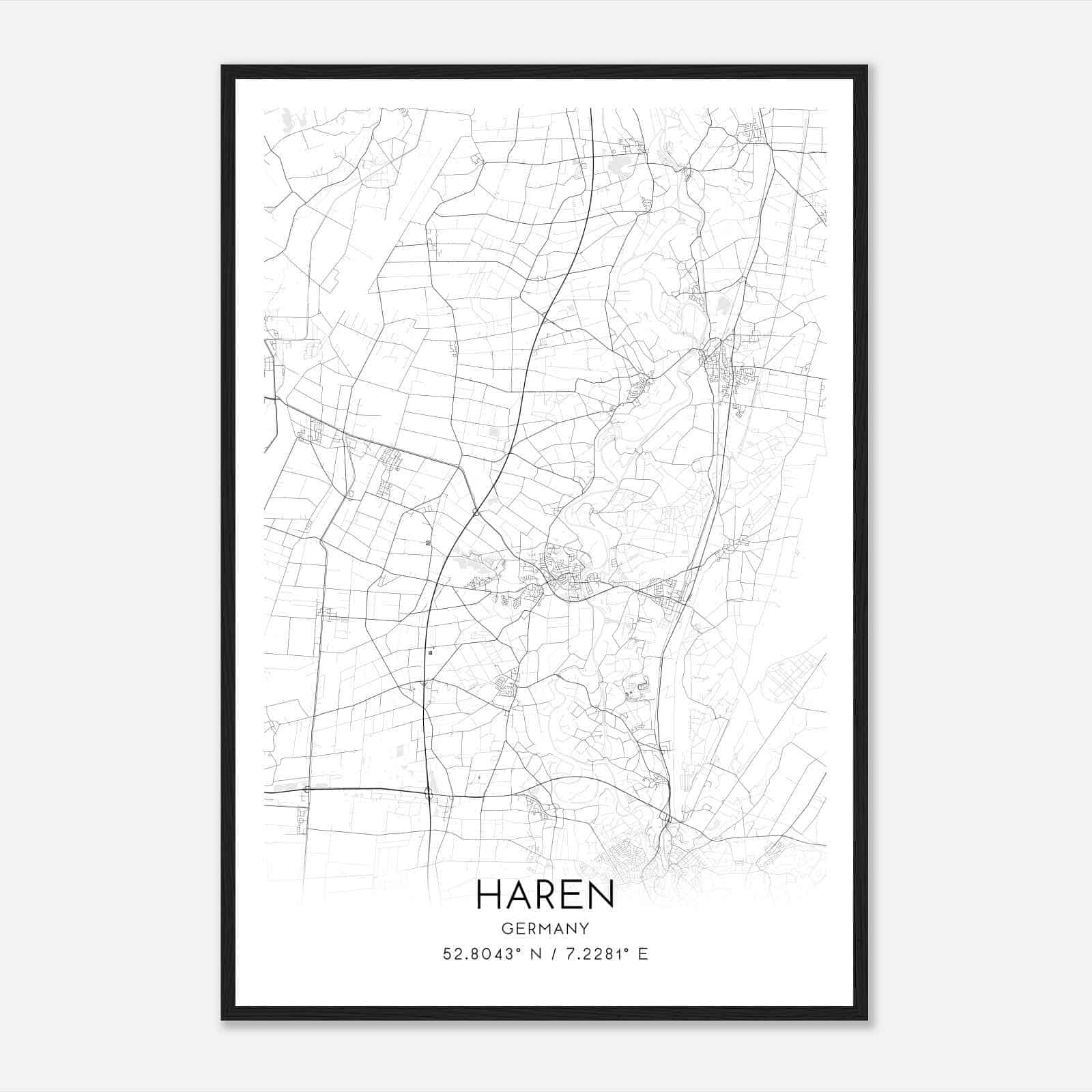 Haren Germany Map Poster, Modern Home Decor Wall Art Print