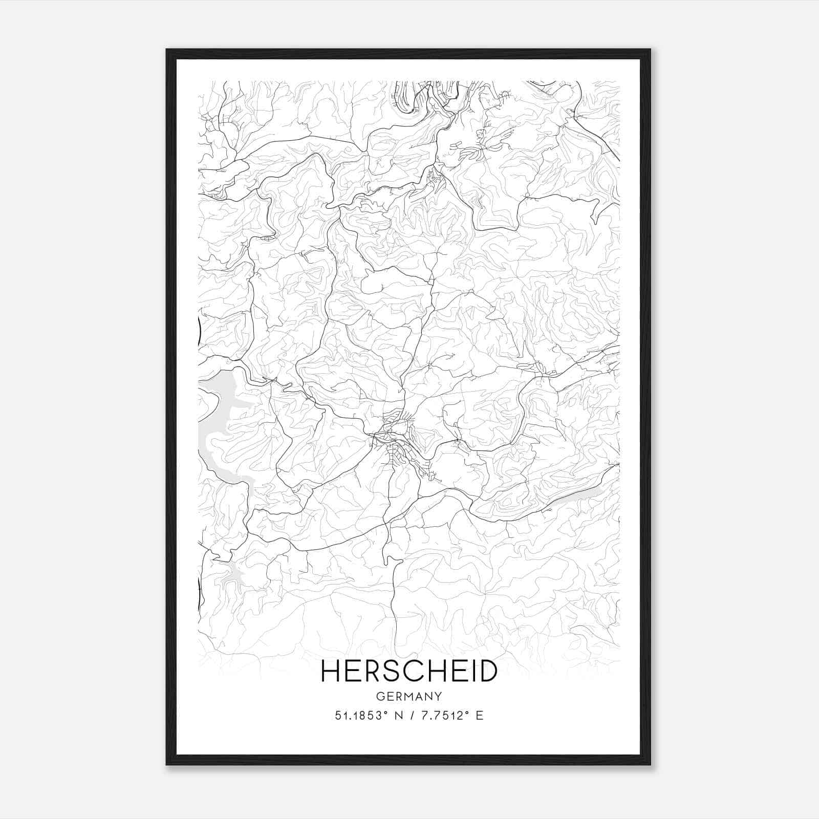 Herscheid Germany Map Poster, Modern Home Decor Wall Art Print