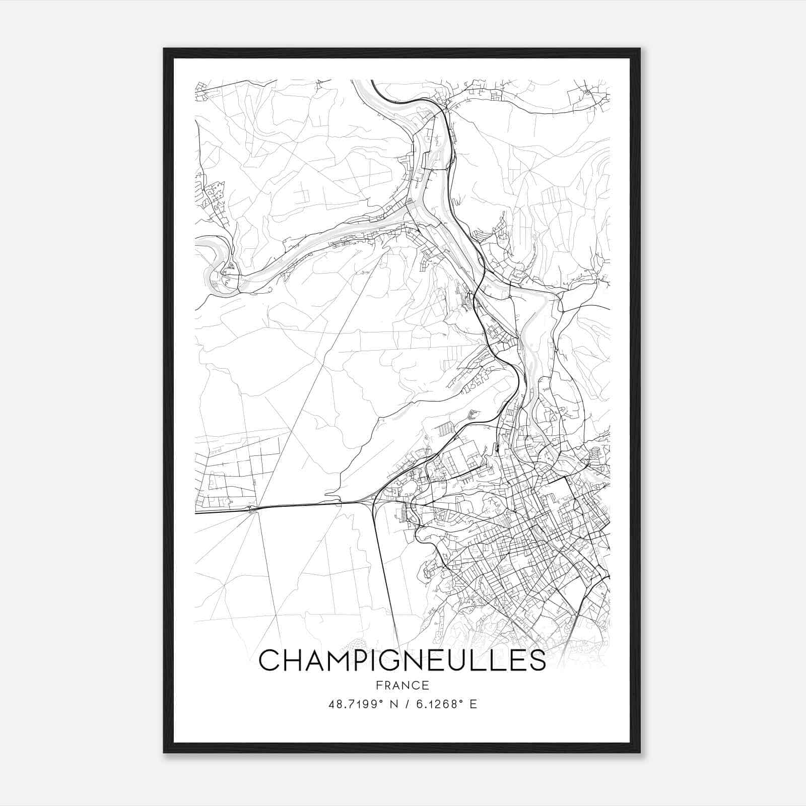 Champigneulles France Map Poster, Modern Home Decor Wall Art Print