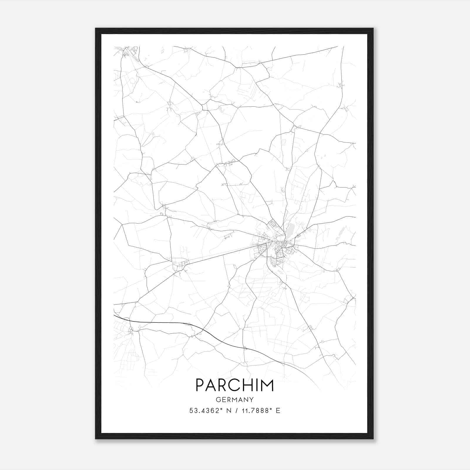 Parchim Germany Map Poster, Modern Home Decor Wall Art Print