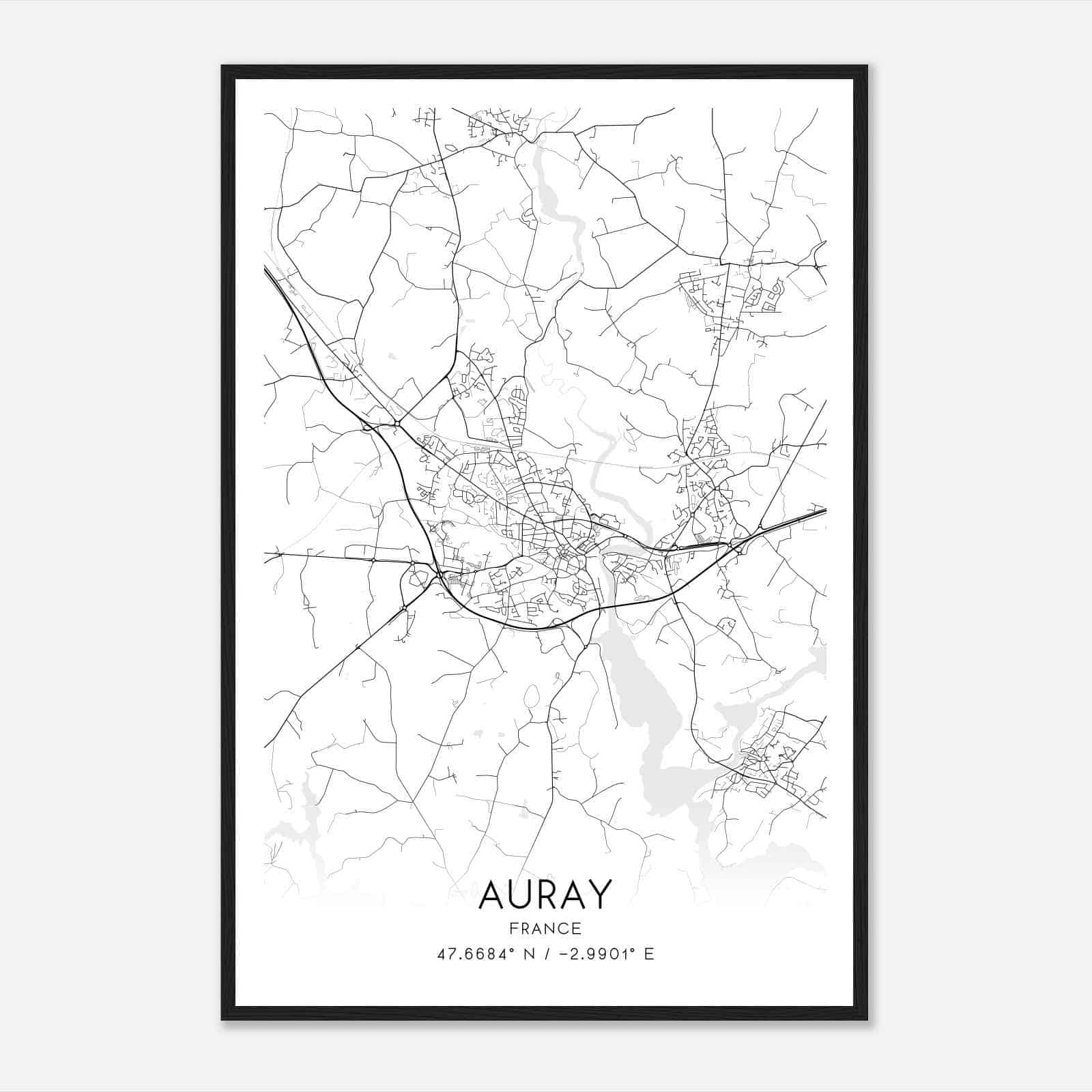 Auray France Map Poster, Modern Home Decor Wall Art Print