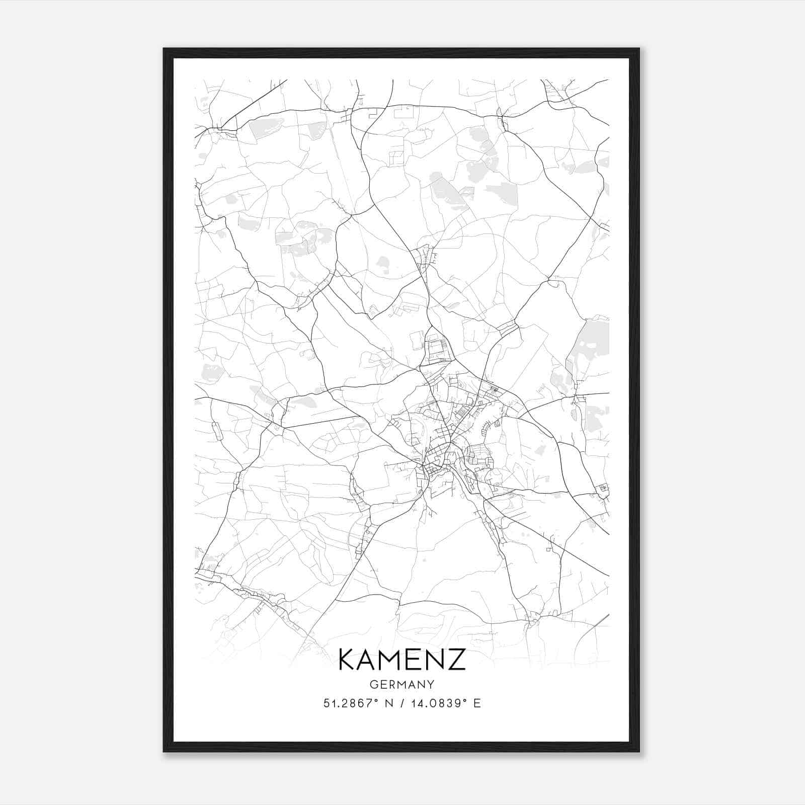 Kamenz Germany Map Poster, Modern Home Decor Wall Art Print