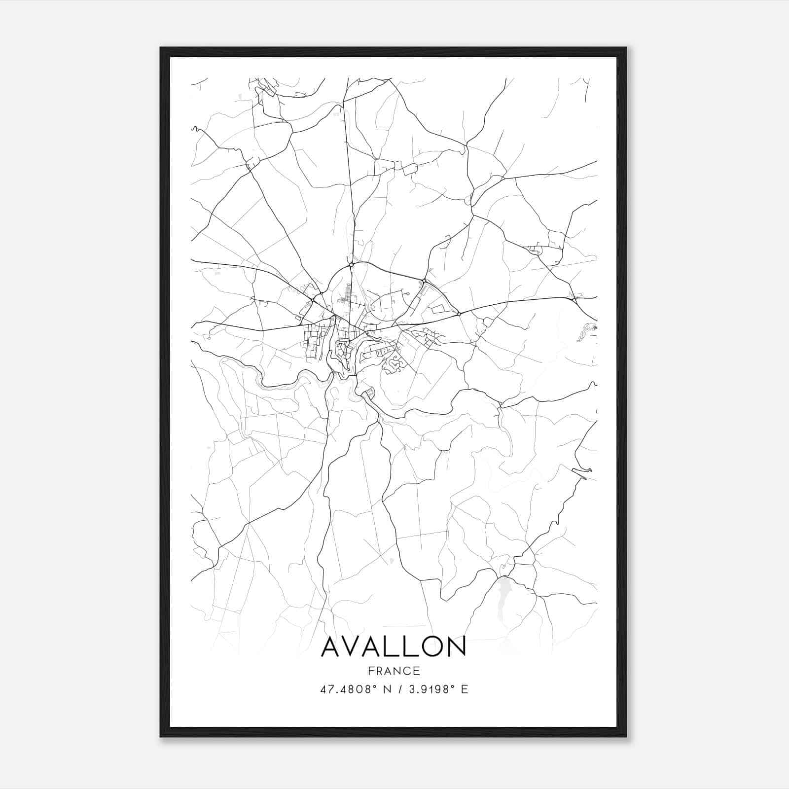Avallon France Map Poster, Modern Home Decor Wall Art Print
