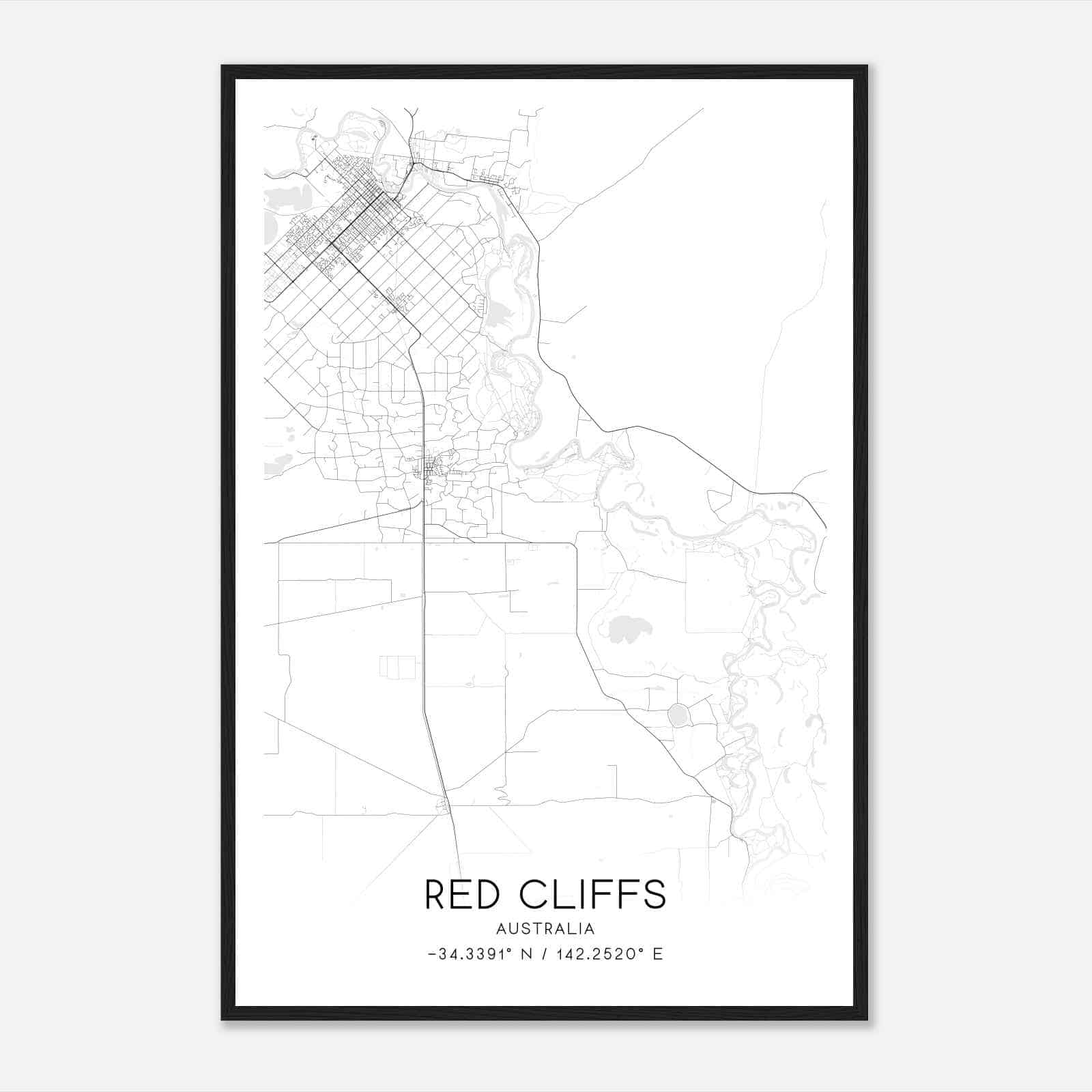 Red Cliffs Australia Map Poster, Modern Home Decor Wall Art Print