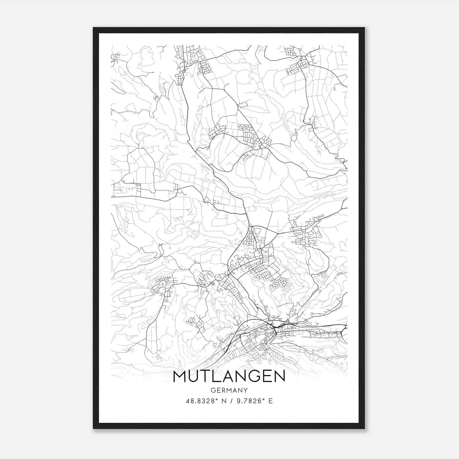 Mutlangen Germany Map Poster, Modern Home Decor Wall Art Print