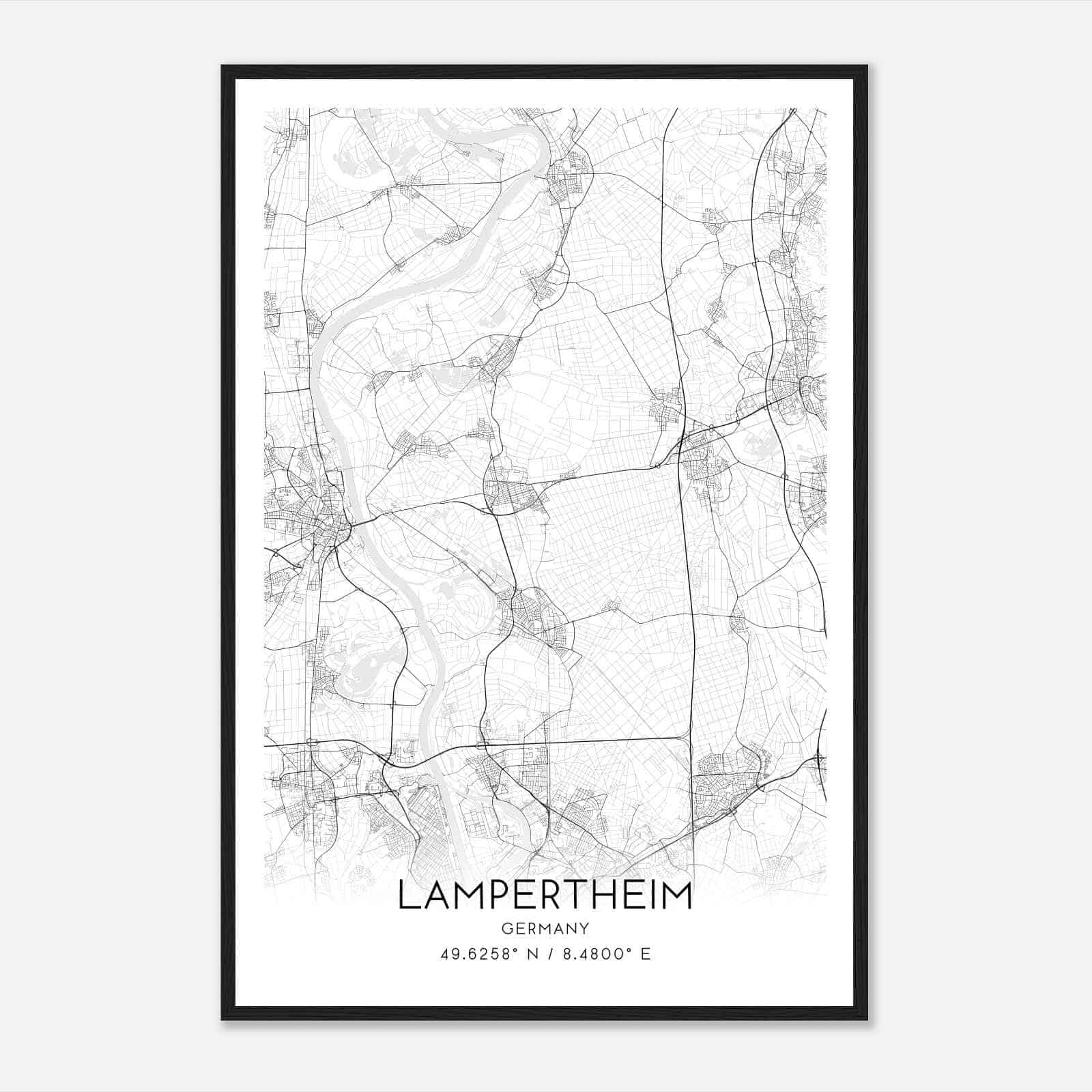 Lampertheim Germany Map Poster, Modern Home Decor Wall Art Print