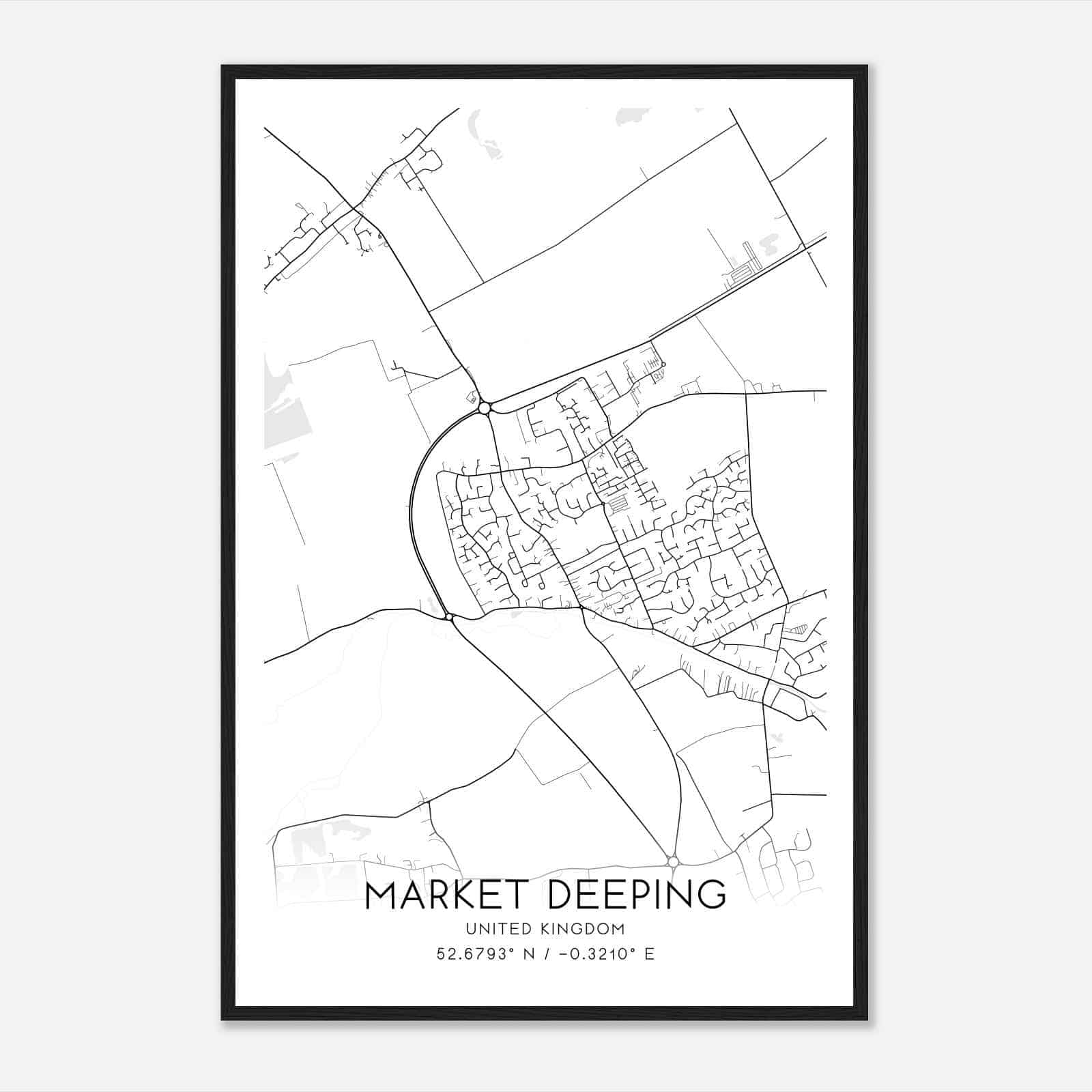 Market Deeping United Kingdom Map Poster, Modern Home Decor Wall Art Print
