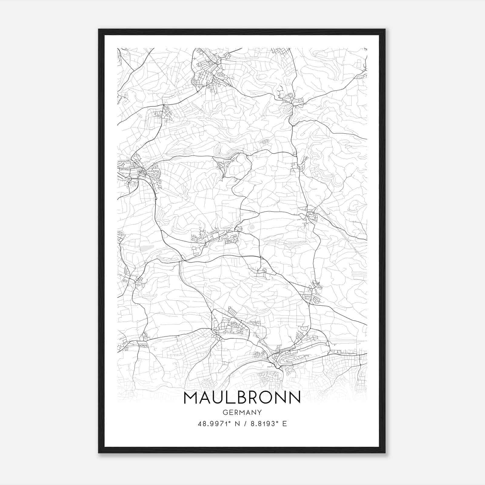 Maulbronn Germany Map Poster, Modern Home Decor Wall Art Print