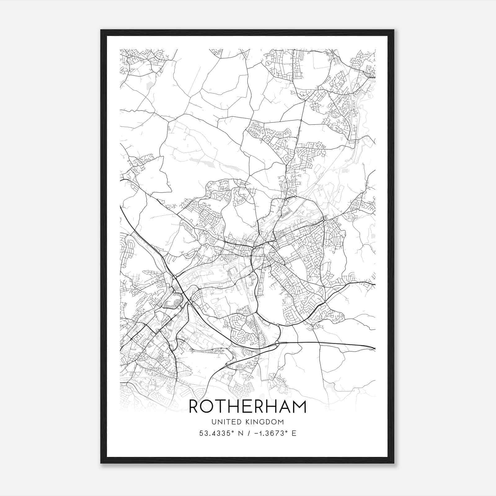 Rotherham United Kingdom Map Poster, Modern Home Decor Wall Art Print