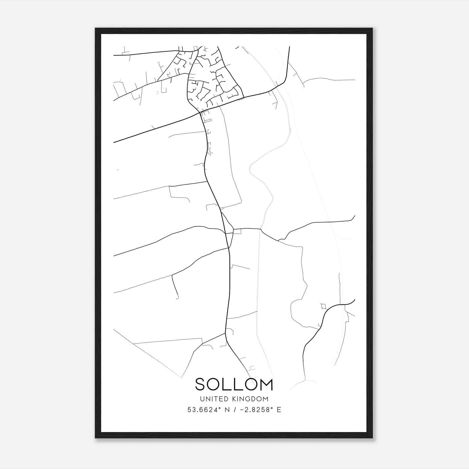 Sollom United Kingdom Map Poster, Modern Home Decor Wall Art Print