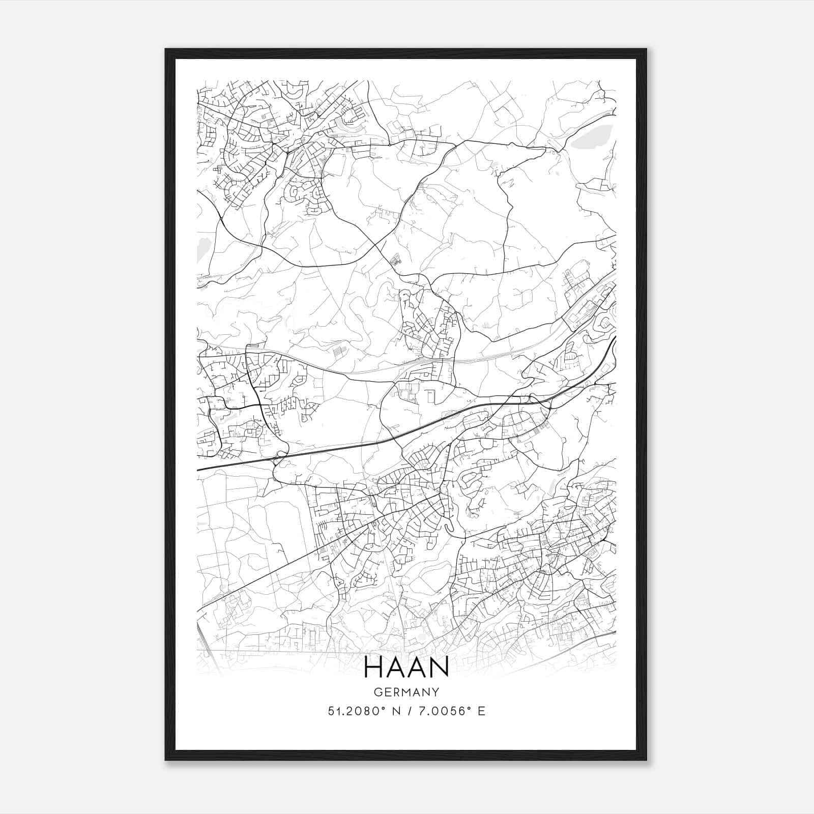 Haan Germany Map Poster, Modern Home Decor Wall Art Print