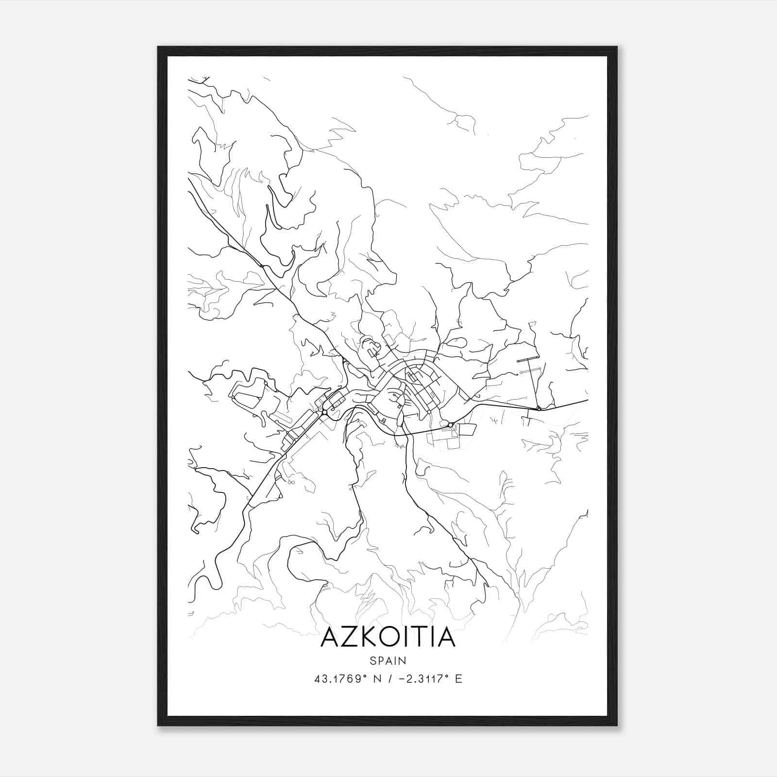 Azcoitia Spain Map Poster, Modern Home Decor Wall Art Print