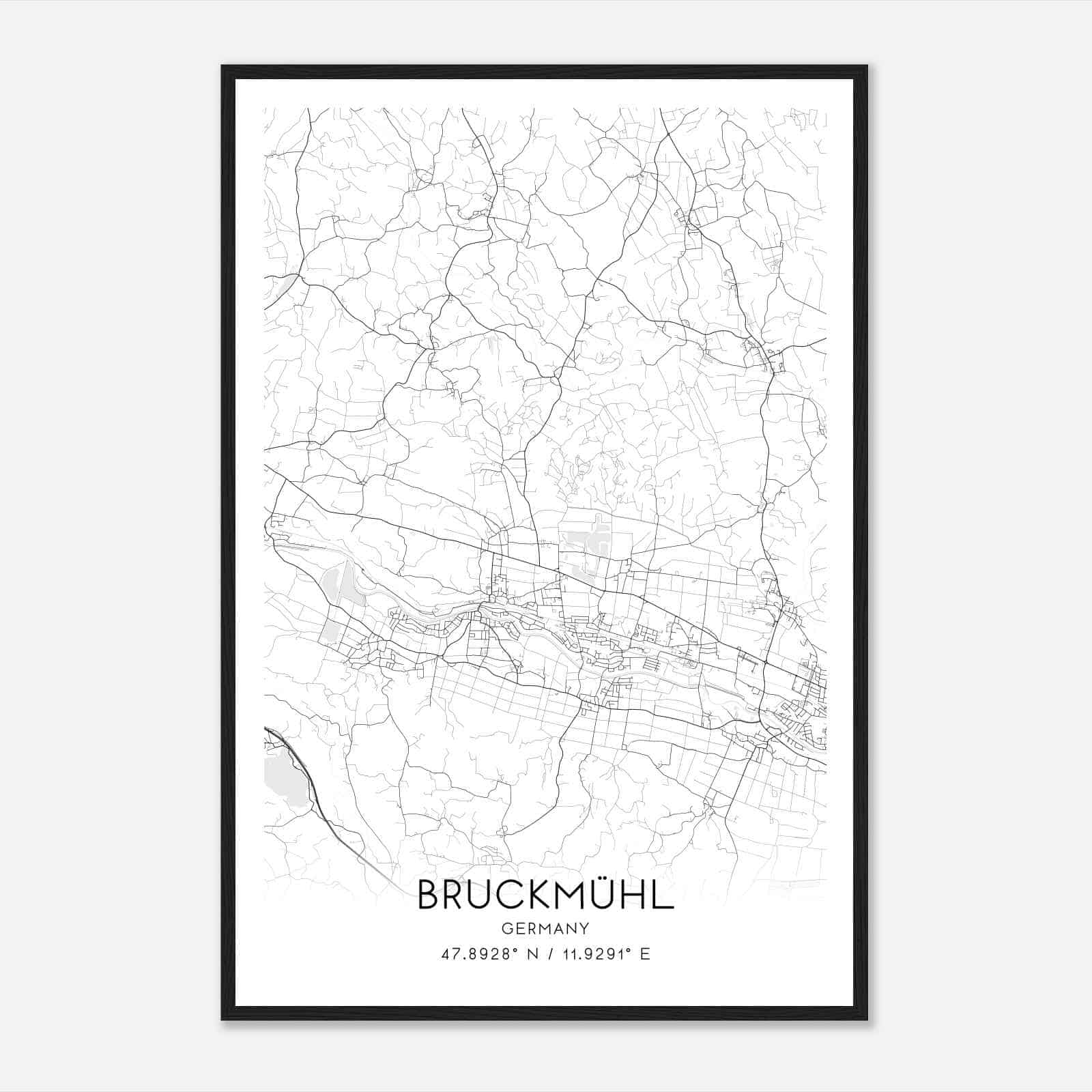 Bruckmuhl Germany Map Poster, Modern Home Decor Wall Art Print