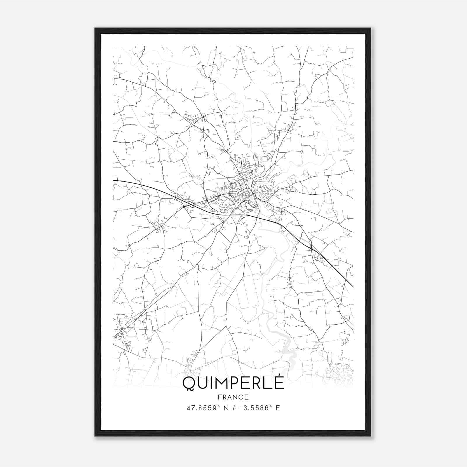 Quimperle France Map Poster, Modern Home Decor Wall Art Print