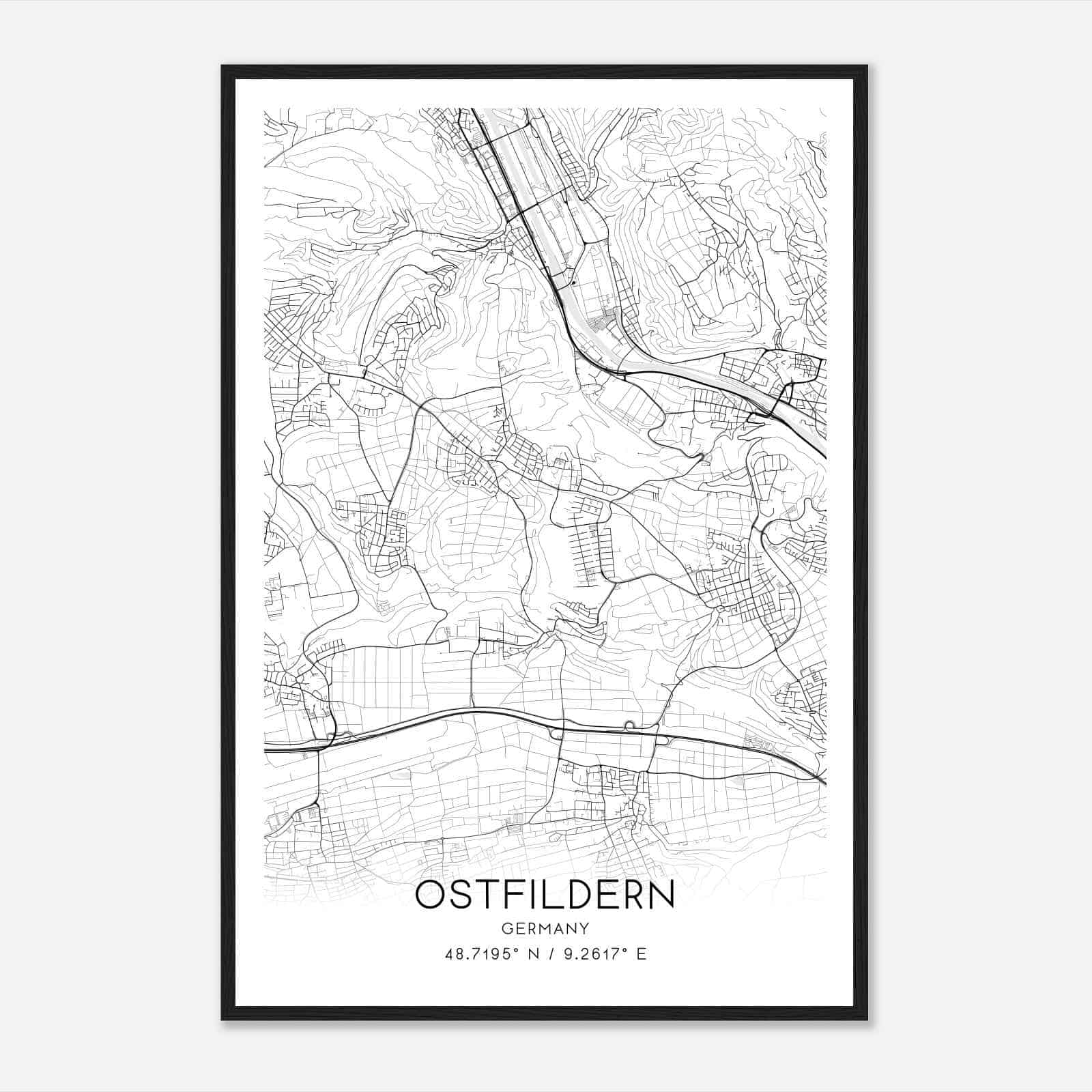Ostfildern Germany Map Poster, Modern Home Decor Wall Art Print