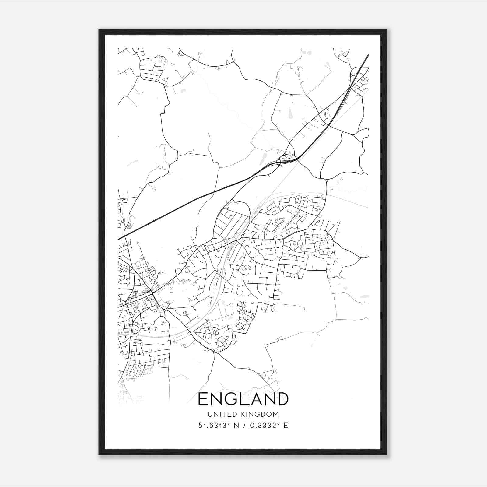 Shenfield United Kingdom Map Poster, Modern Home Decor Wall Art Print