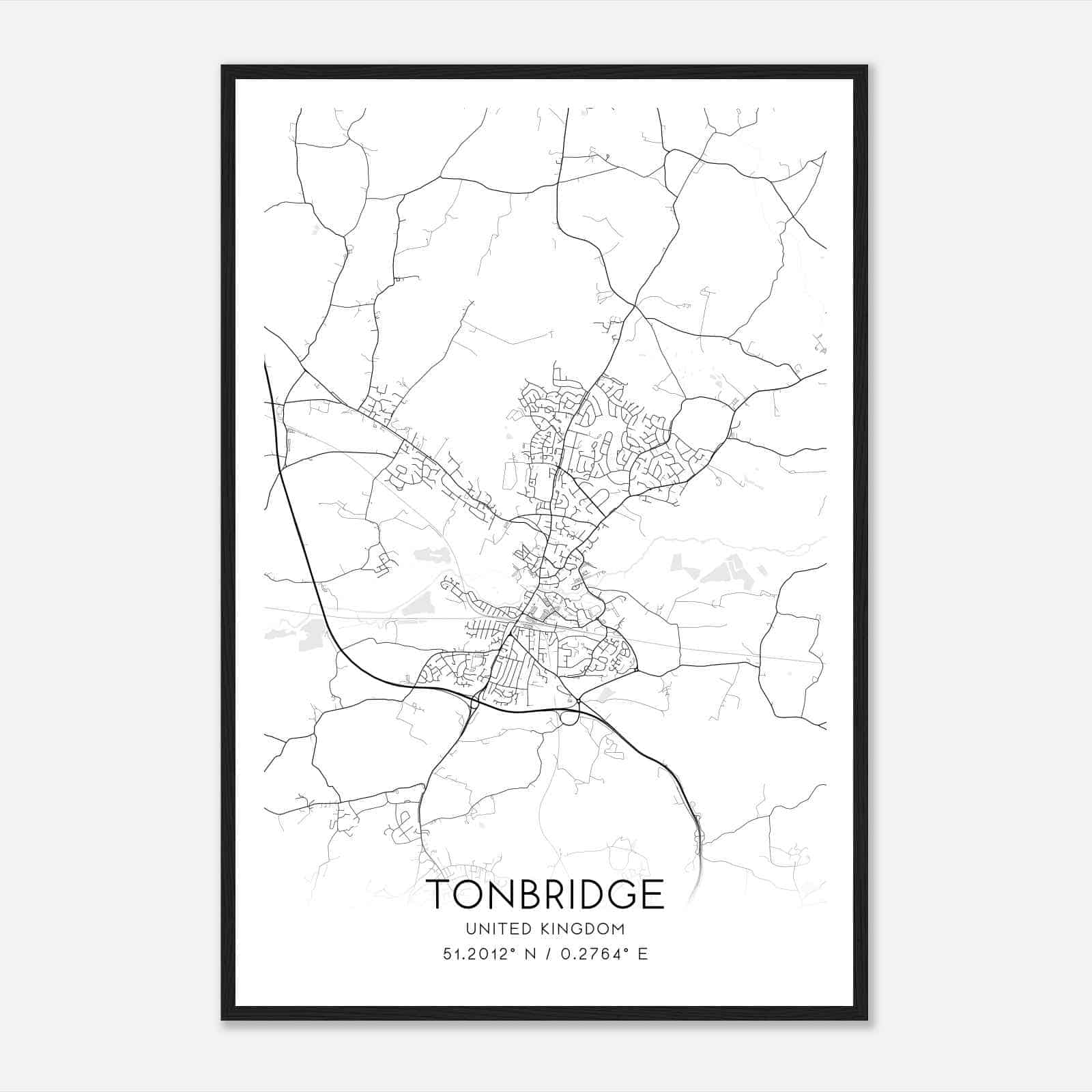 Tonbridge United Kingdom Map Poster, Modern Home Decor Wall Art Print