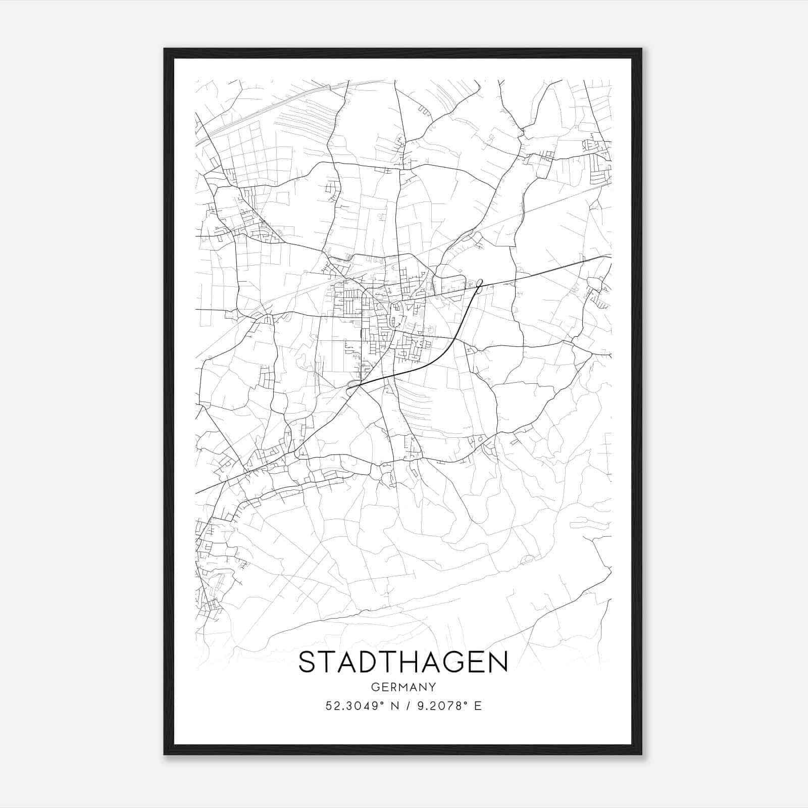Stadthagen Germany Map Poster, Modern Home Decor Wall Art Print