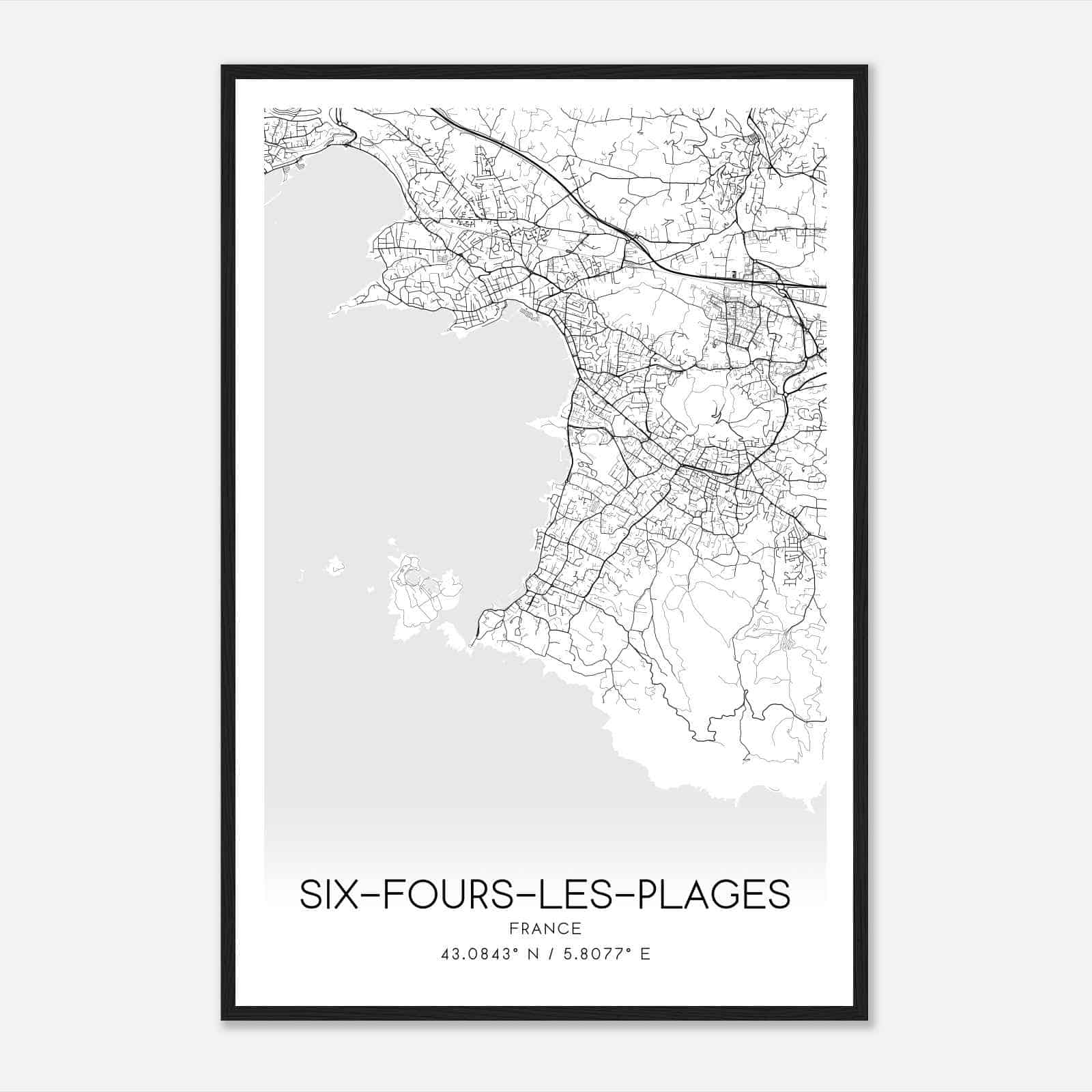 Six-Fours-les-Plages France Map Poster, Modern Home Decor Wall Art Print