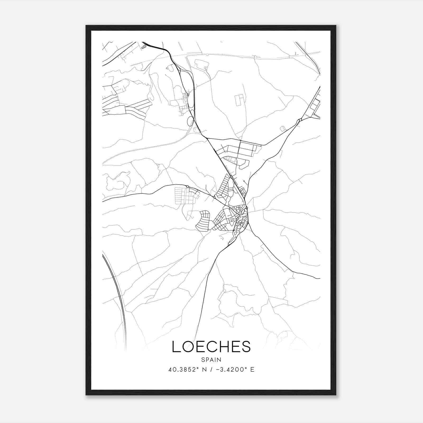 Loeches Spain Map Poster, Modern Home Decor Wall Art Print