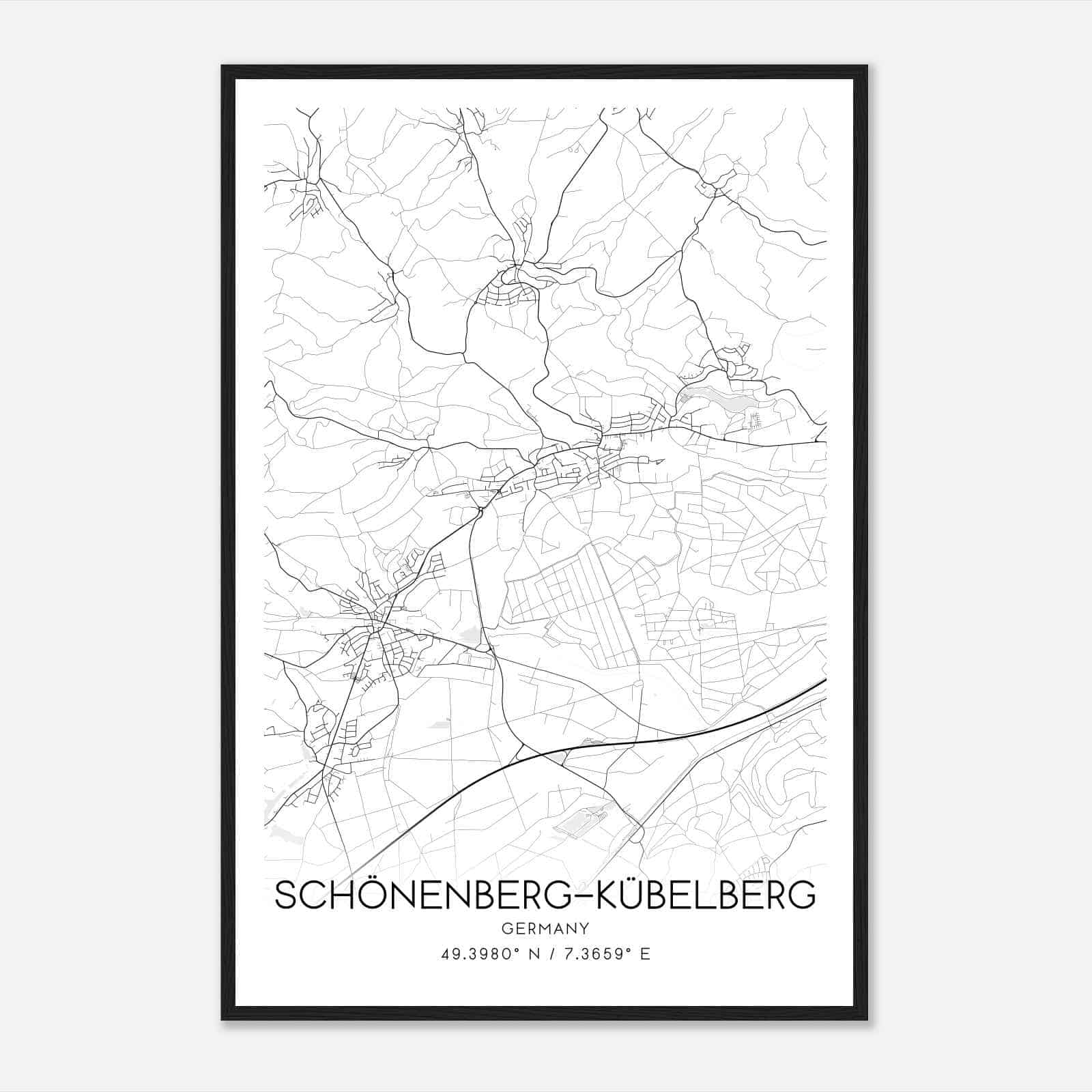 Schonenberg-Kubelberg Germany Map Poster, Modern Home Decor Wall Art Print